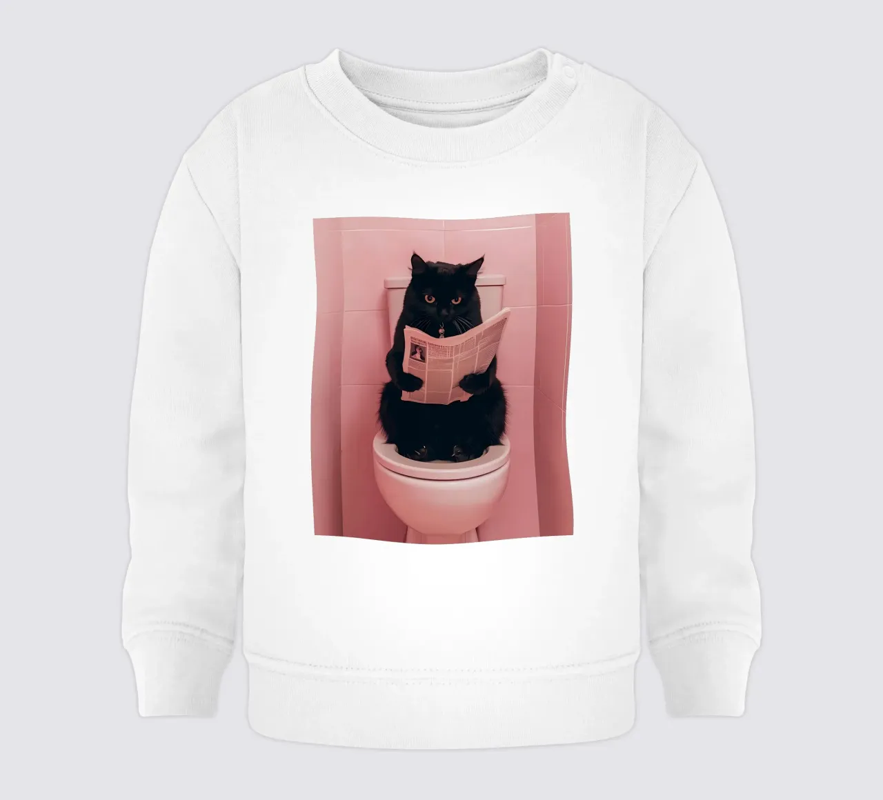 eine schwarze Katze, die auf einer offenen Toilette sitzt und eine Zeitung liest Baby Sweatshirt von bonglantrungmuoi