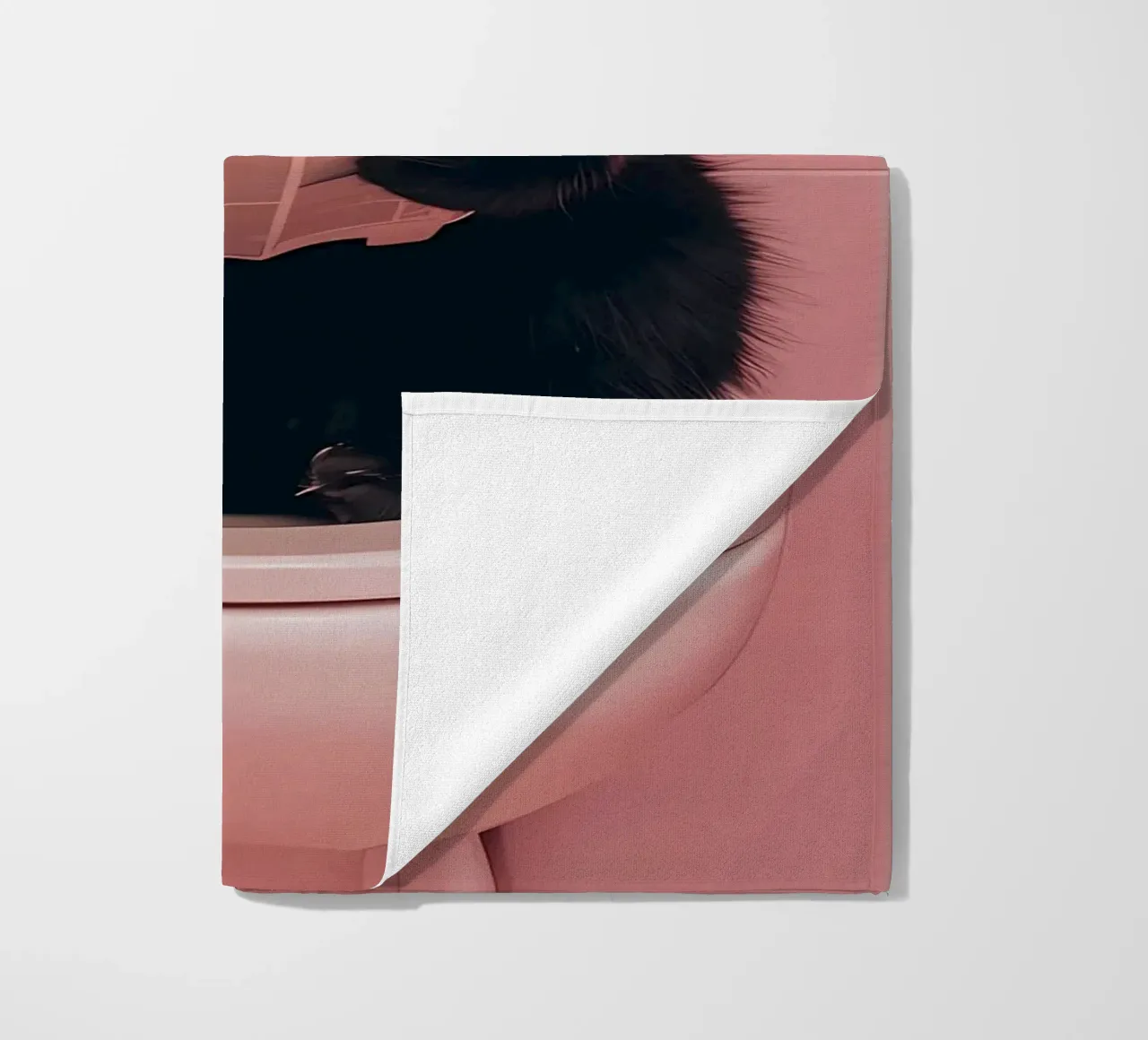 a black cat sitting on an open toilet, reading a newspaper beach towel by bonglantrungmuoi