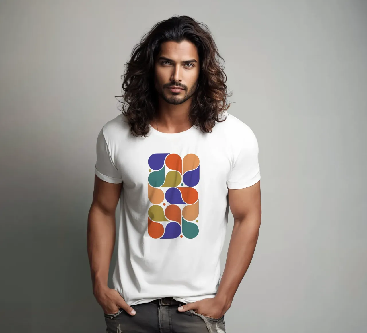 Abstract Geometric Shapes Art Print - Retro Color Palette t-shirt by showmemars