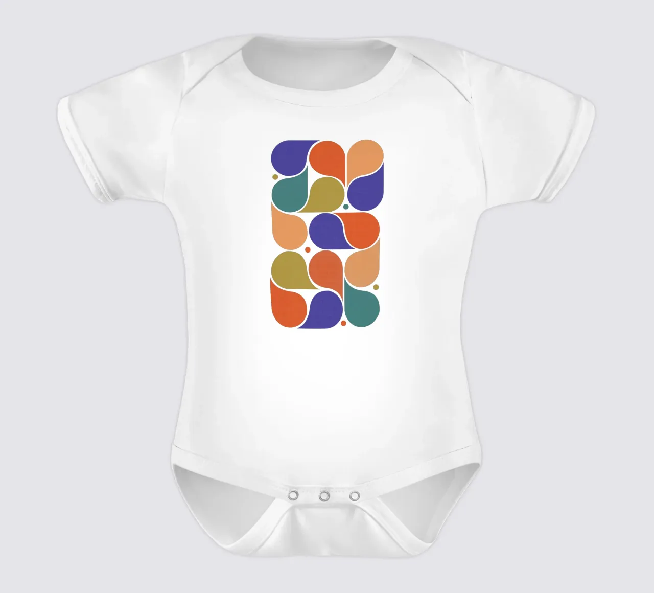 Abstract Geometric Shapes Art Print - Retro Color Palette short-sleeve baby romper by showmemars