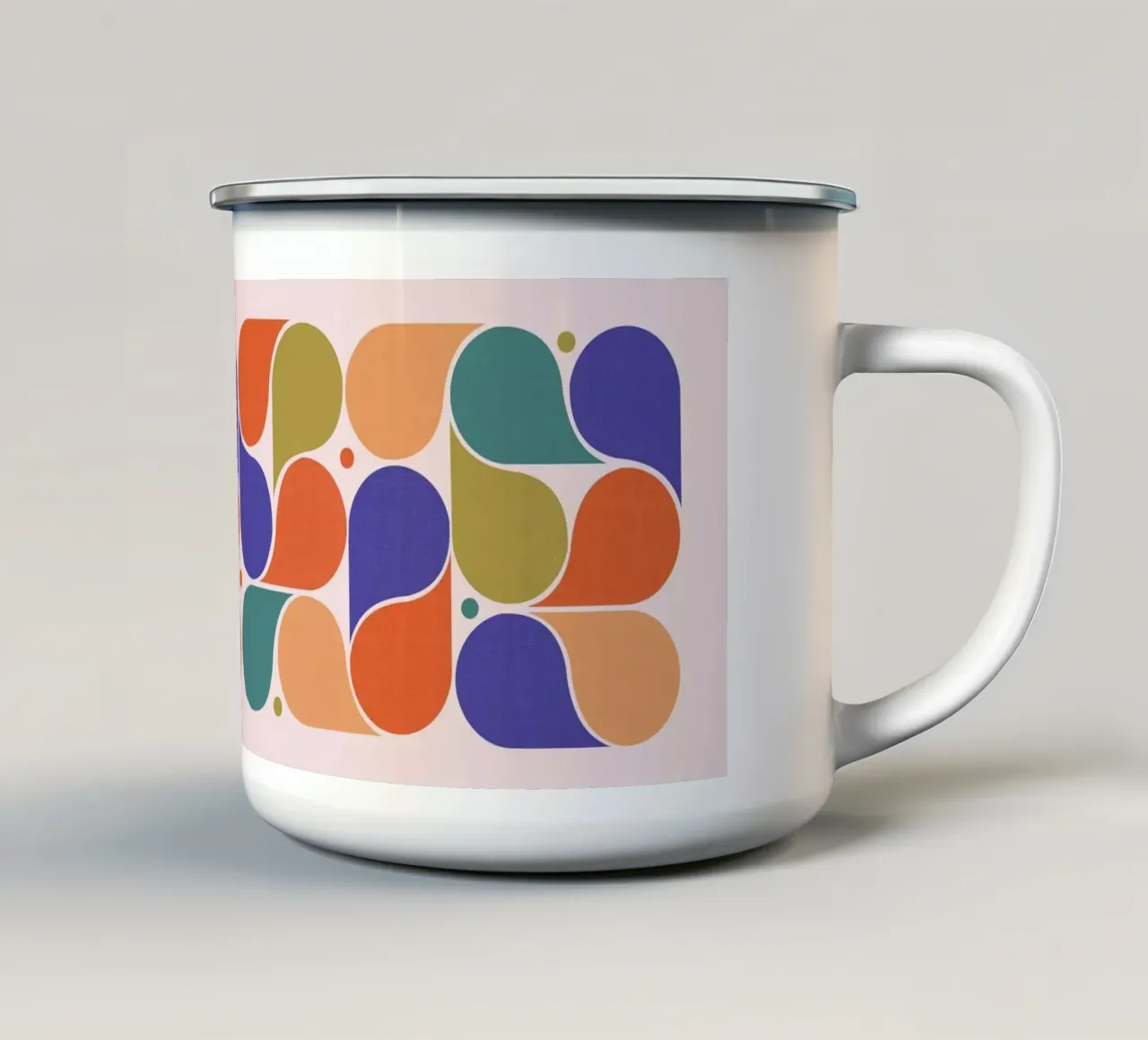Abstract Geometric Shapes Art Print - Retro Color Palette enamel mug by showmemars