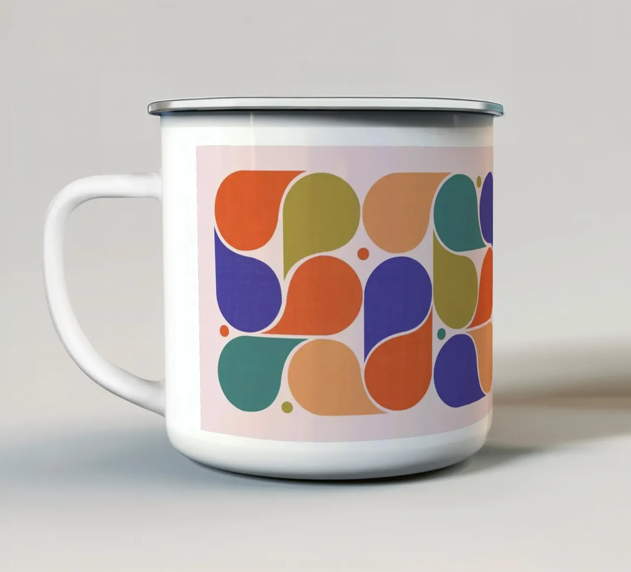 Abstract Geometric Shapes Art Print - Retro Color Palette enamel mug by showmemars