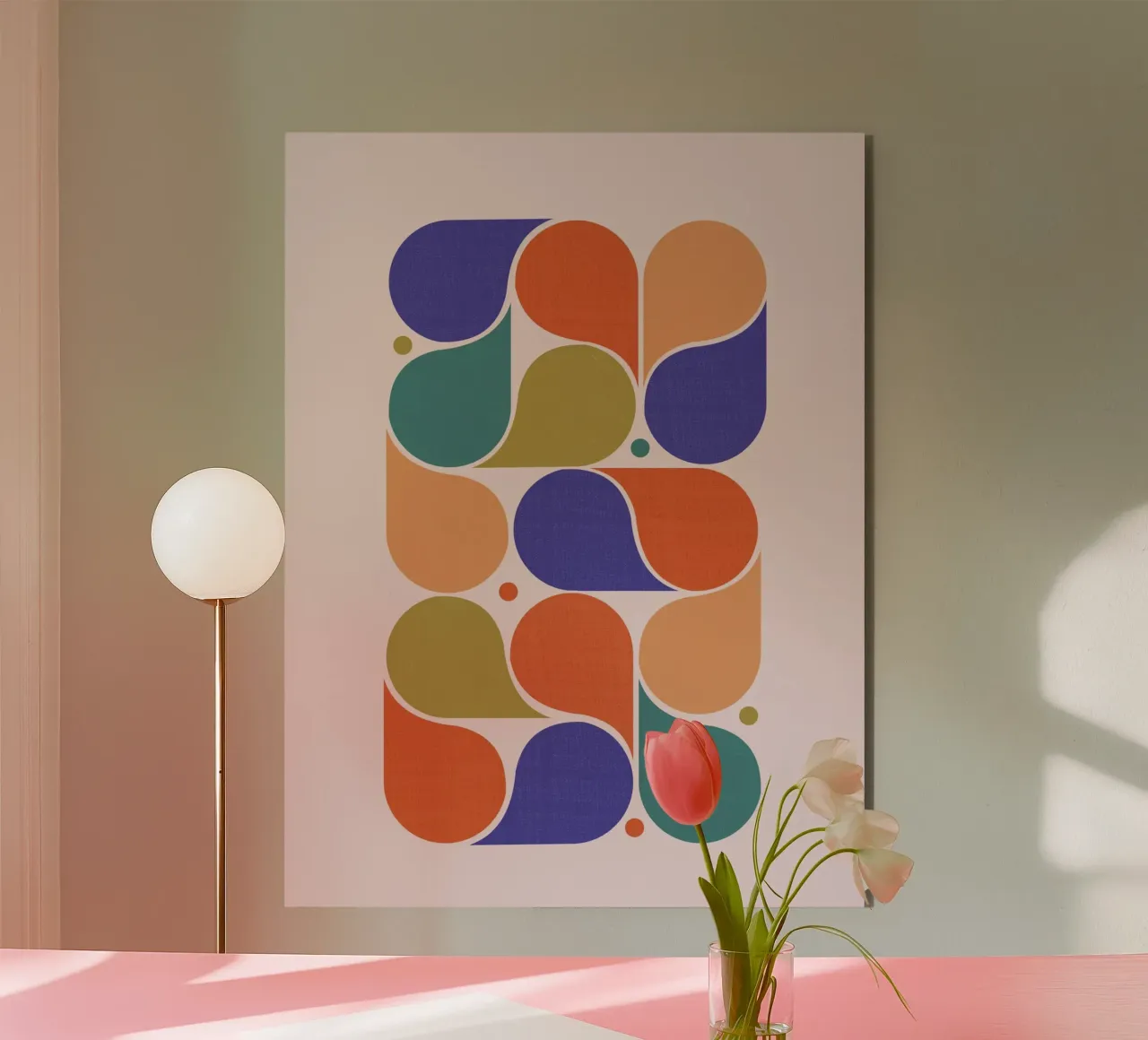 Abstract Geometric Shapes Art Print - Retro Color Palette alu-dibond by showmemars