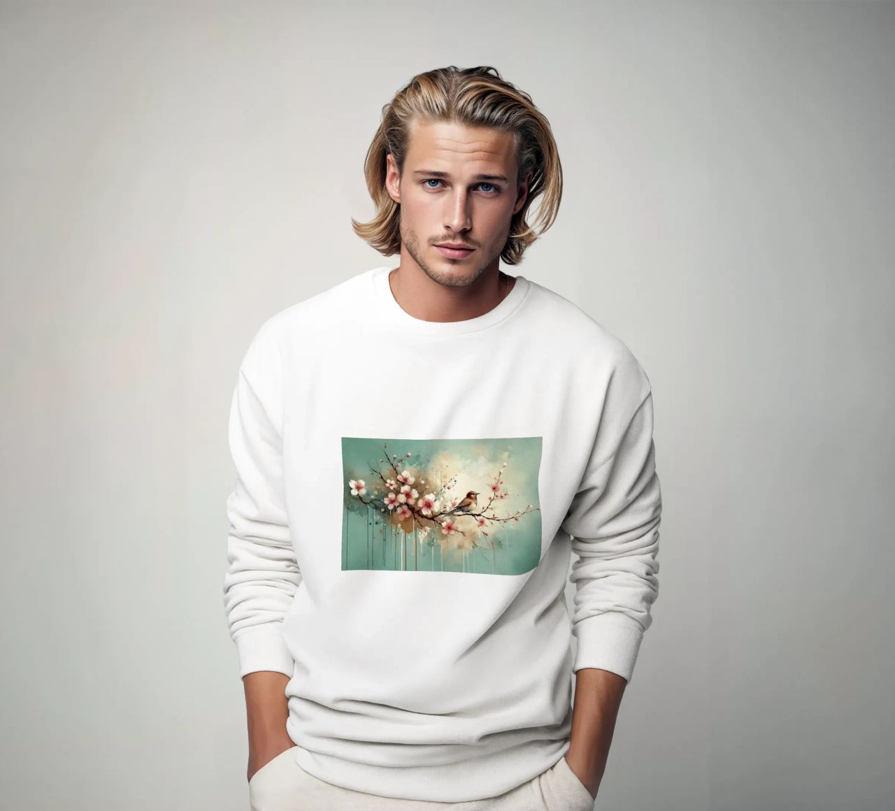 Susurros de cerezos en flor en Teal Breeze sudadera de Chromatic Fusion Studio