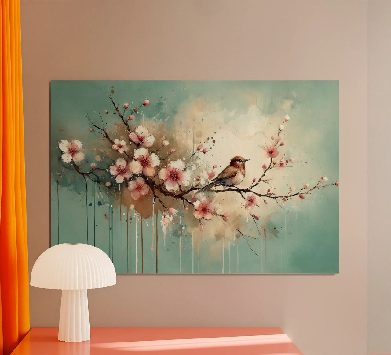 Susurros de cerezos en flor en Teal Breeze poster de Chromatic Fusion Studio