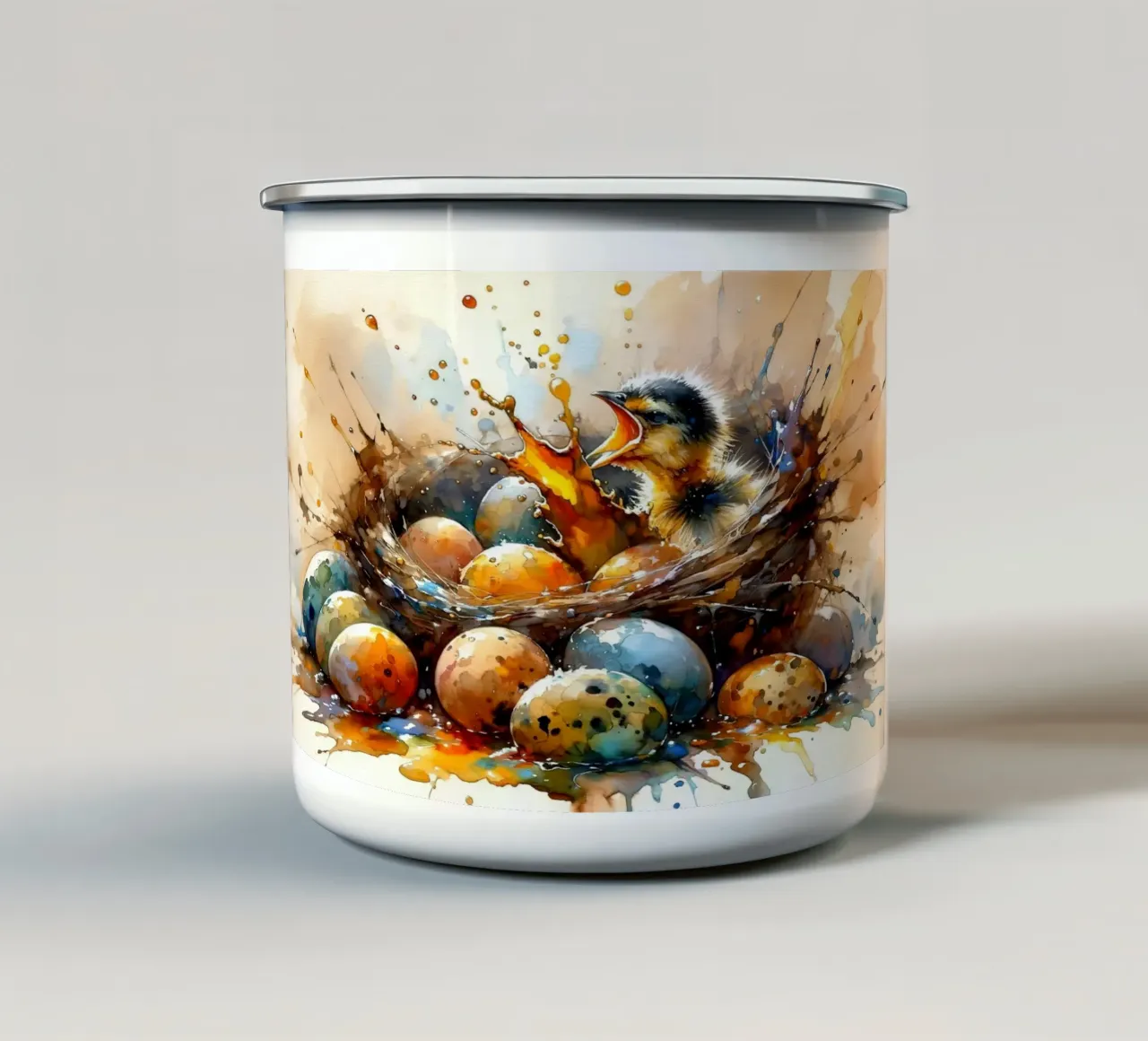 Chick's First Glimpse of the World Emaille Tasse von Chromatic Fusion Studio