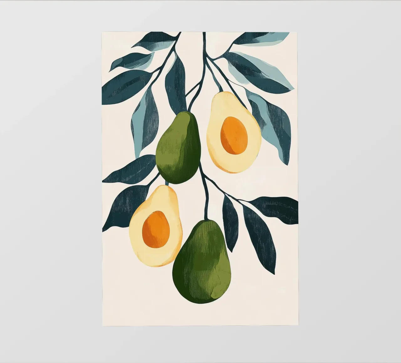 Illustrazione di avocado con foglie pellicola backlit da Melloi Art Print