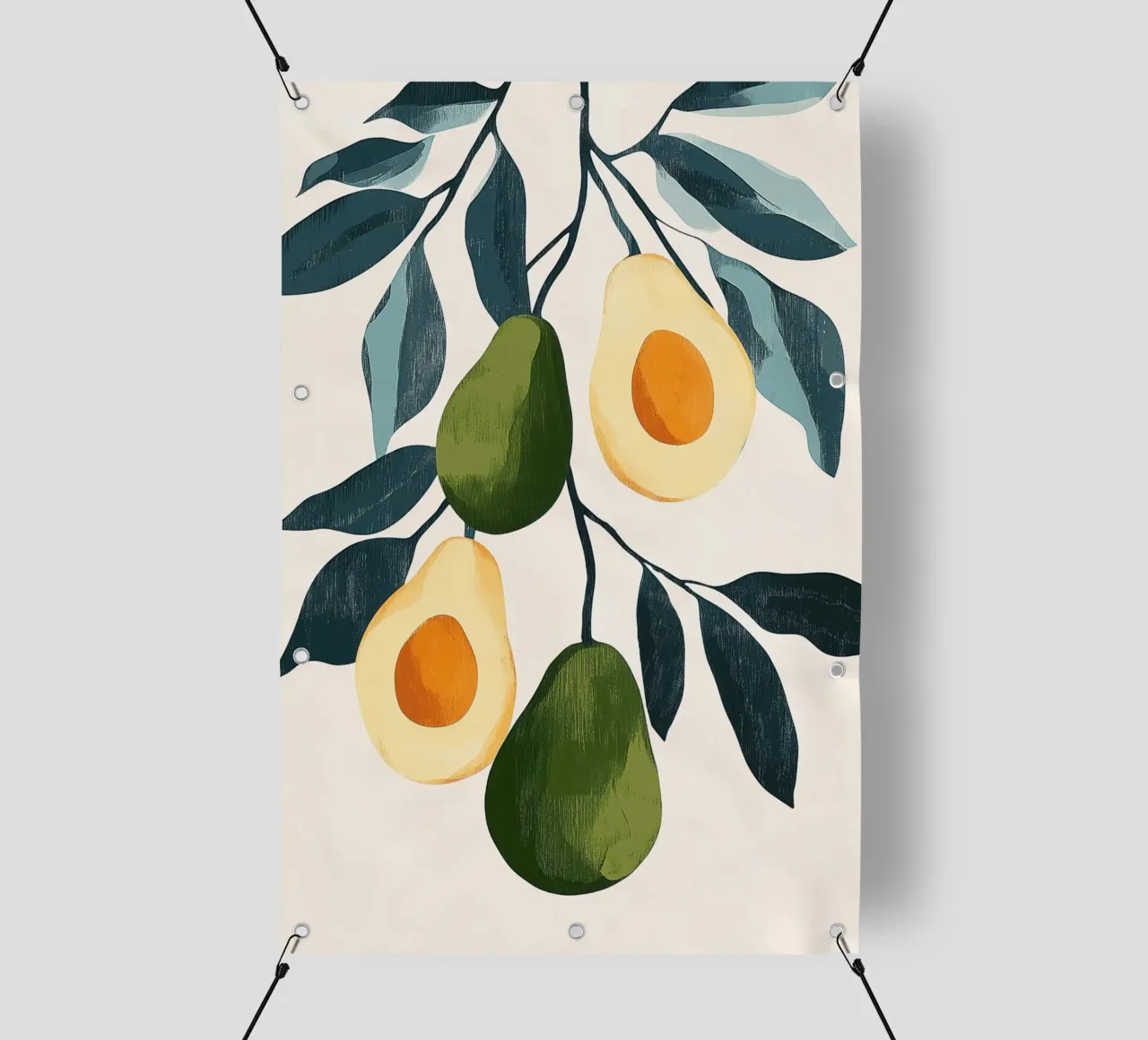 Illustrazione di avocado con foglie telo in pvc da Melloi Art Print