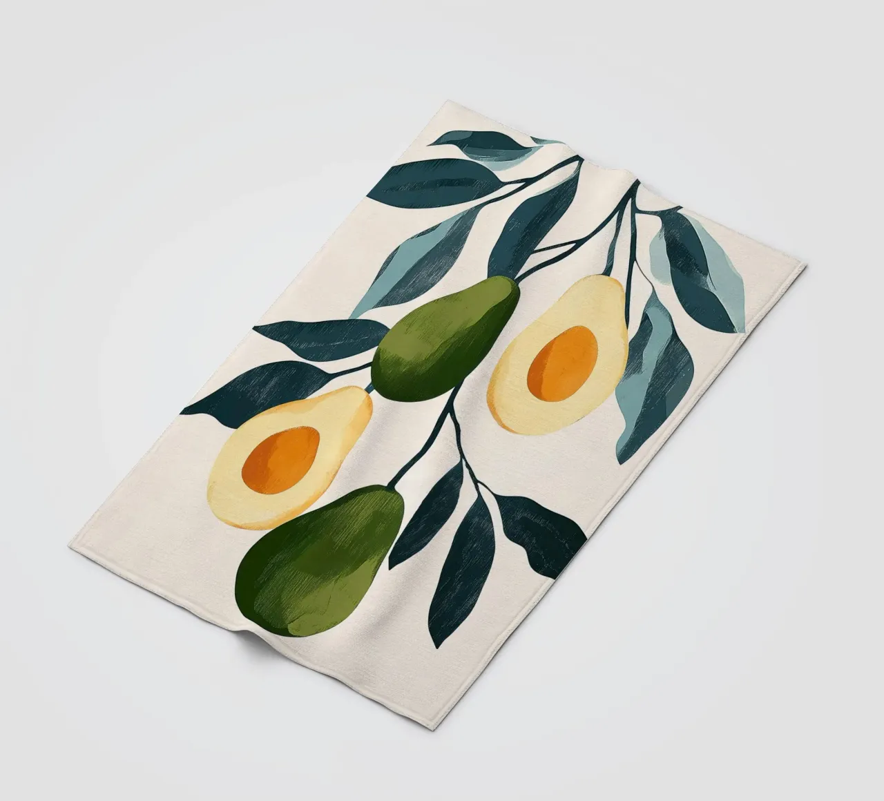 Illustrazione di avocado con foglie coperta in pile da Melloi Art Print