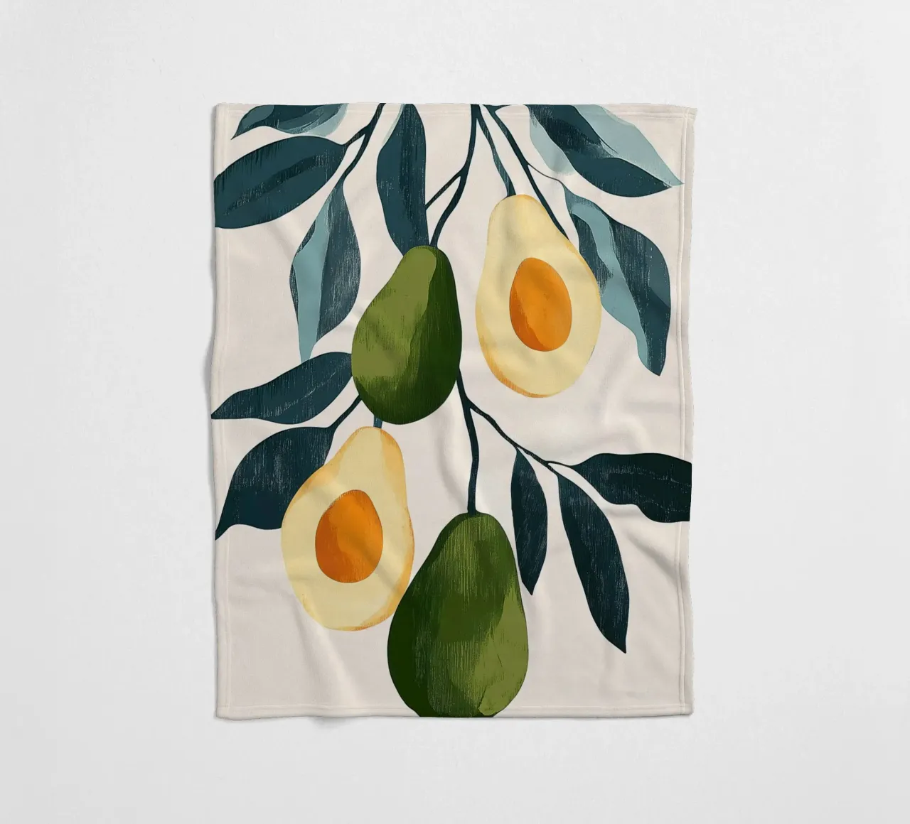 Illustrazione di avocado con foglie coperta in pile da Melloi Art Print