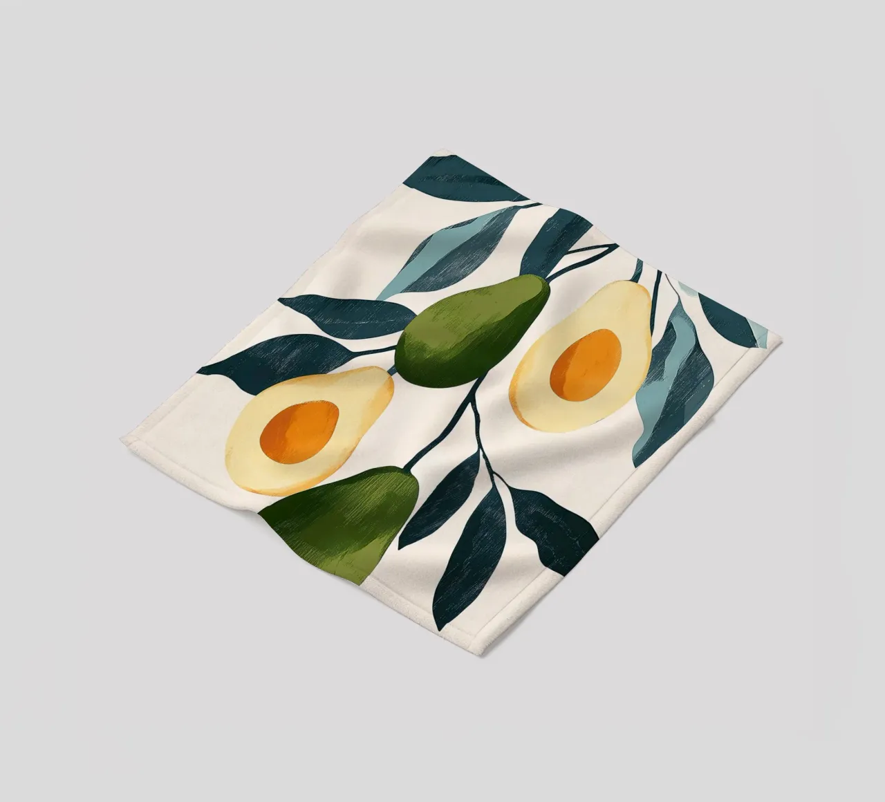 Illustrazione di avocado con foglie coperta in pile da Melloi Art Print