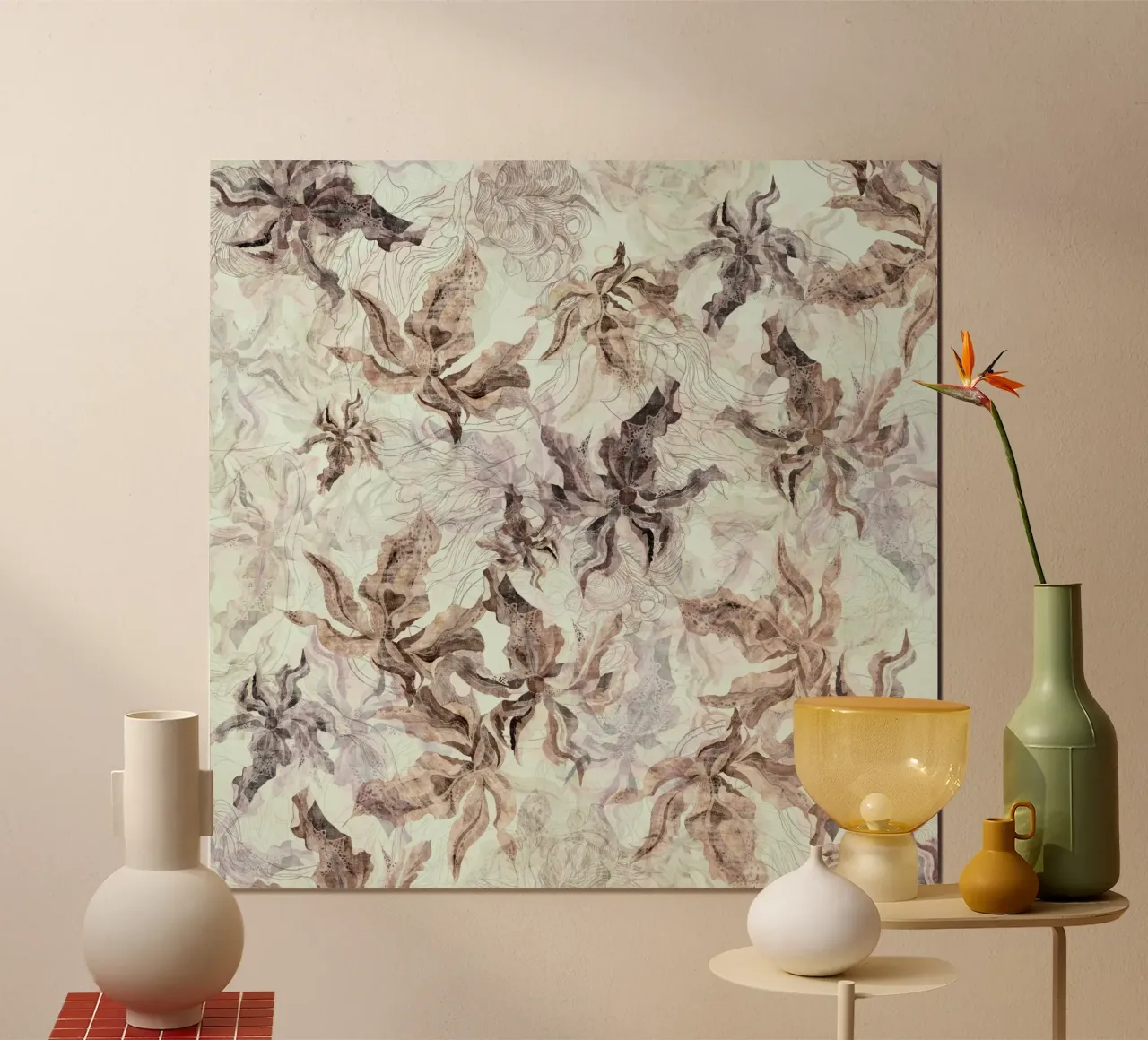 cream floral poster con telaio in legno da Giulio Iurissevich