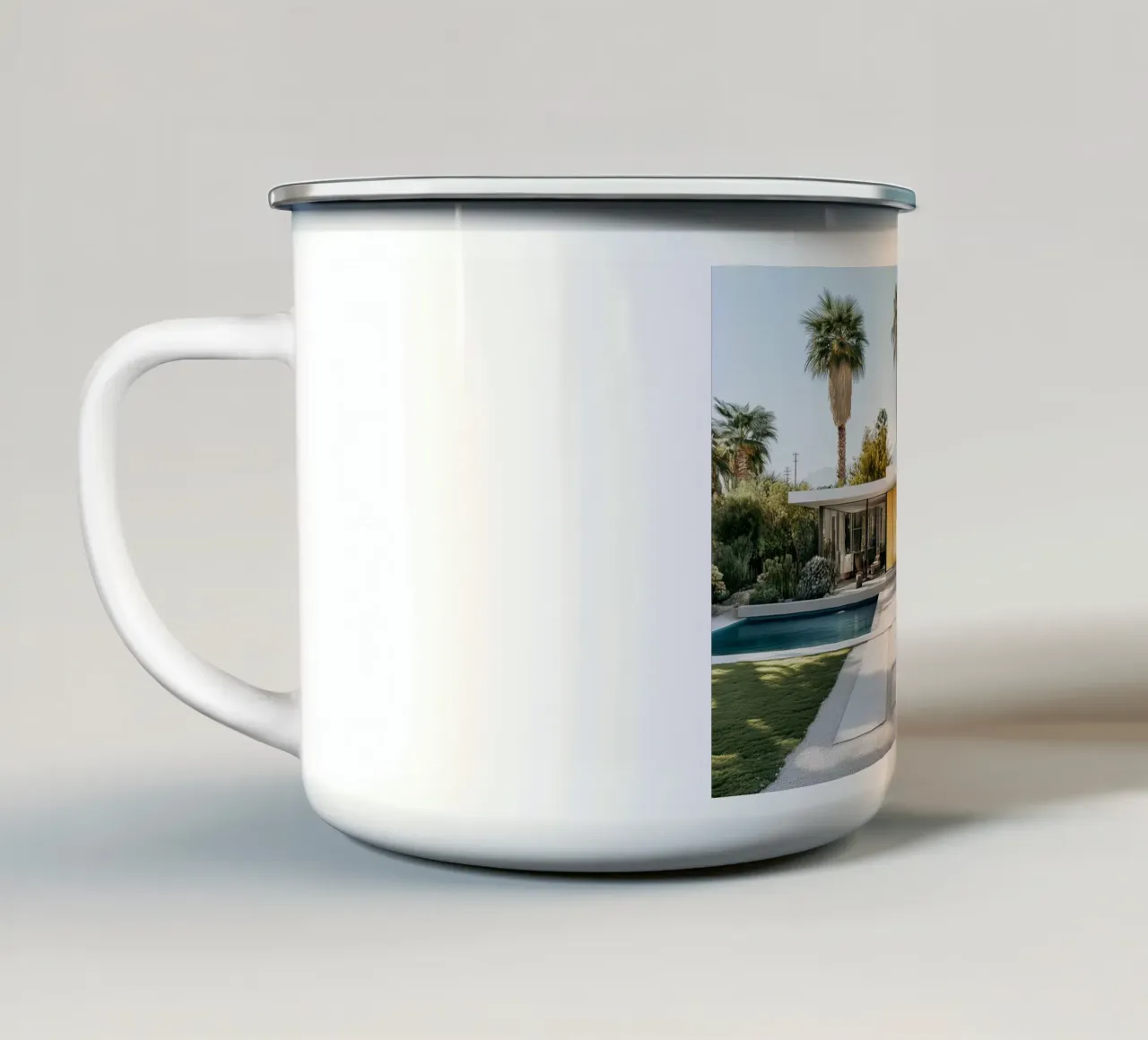 Palm Springs Vintage Bungalow enamel mug by Carinaprint