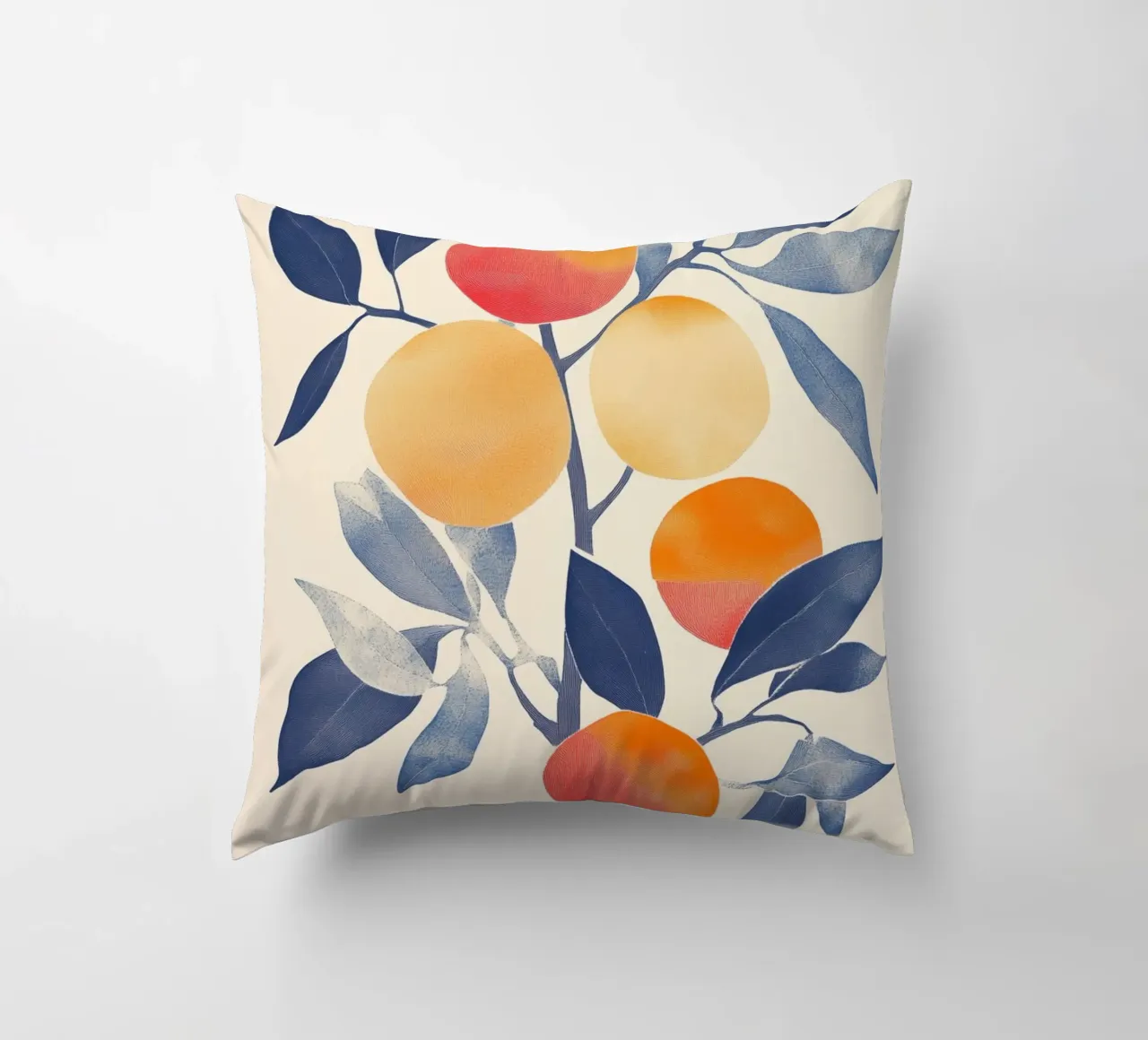 Albero arancione con foglie blu cuscino da Melloi Art Print