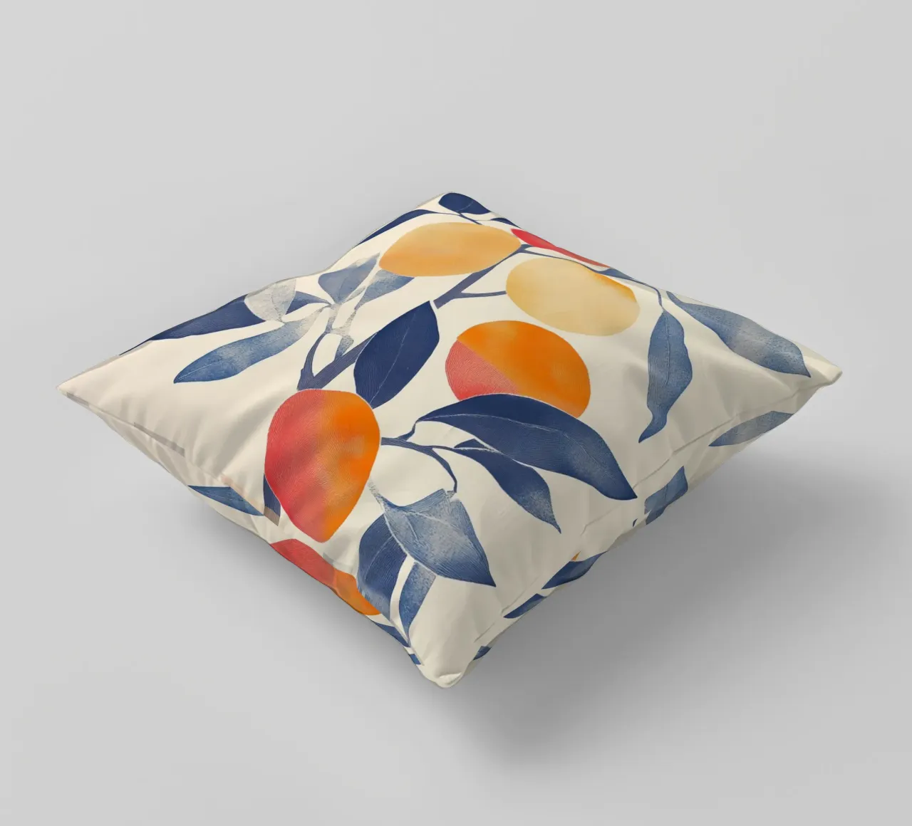 Albero arancione con foglie blu cuscino da Melloi Art Print