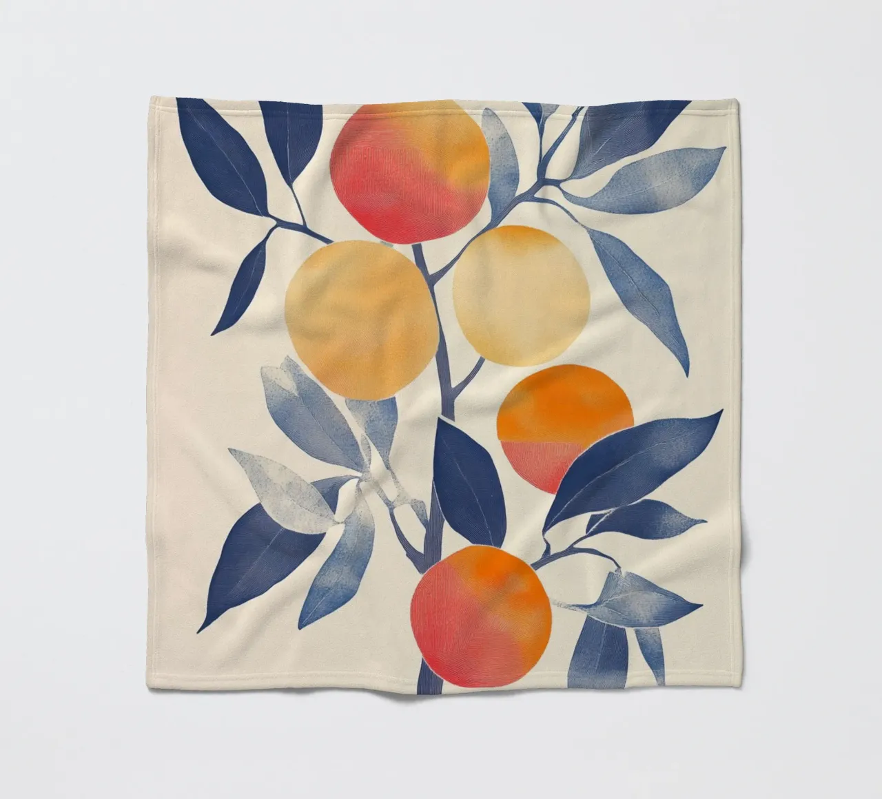 Albero arancione con foglie blu coperta in pile da Melloi Art Print