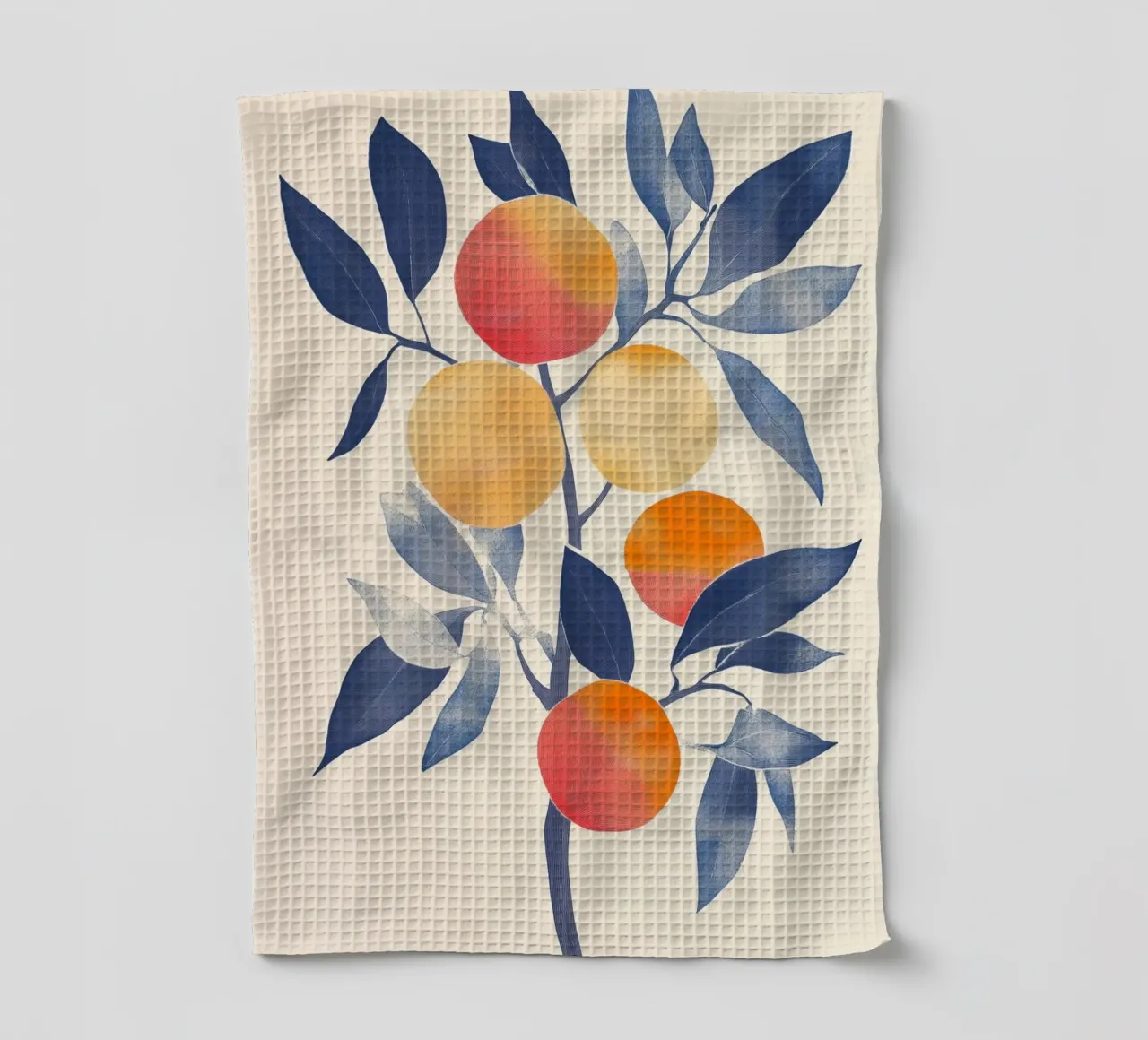 Albero arancione con foglie blu canovaccio da cucina da Melloi Art Print