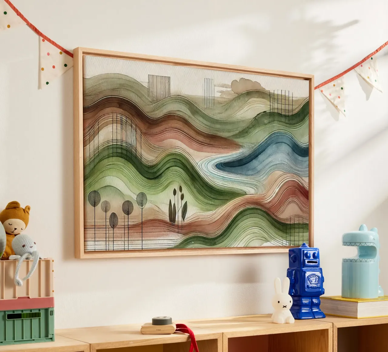 Abstract Nature Vibes in Art Deco canvas with Floater frame by Chromatic Fusion Studio