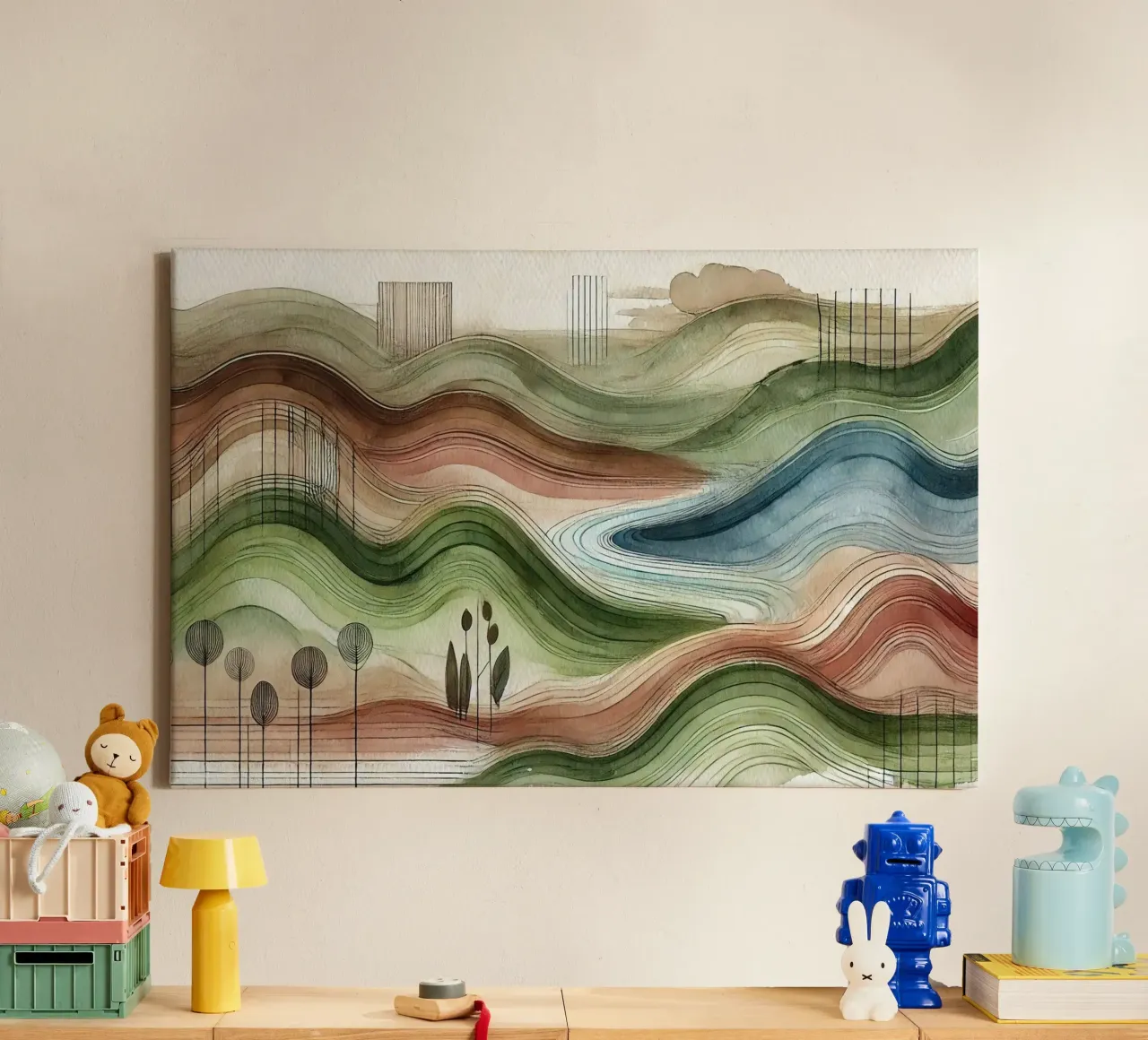 Abstract Nature Vibes in Art Deco canvas with Floater frame by Chromatic Fusion Studio