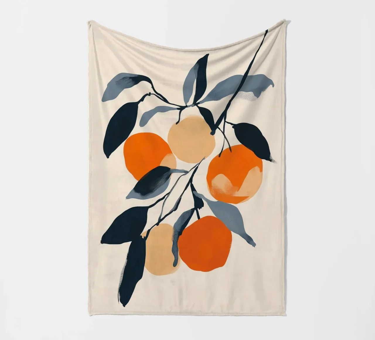 Botanical Illustration of Oranges on Branch with Leaves fleece blanket by Melloi Art Print
