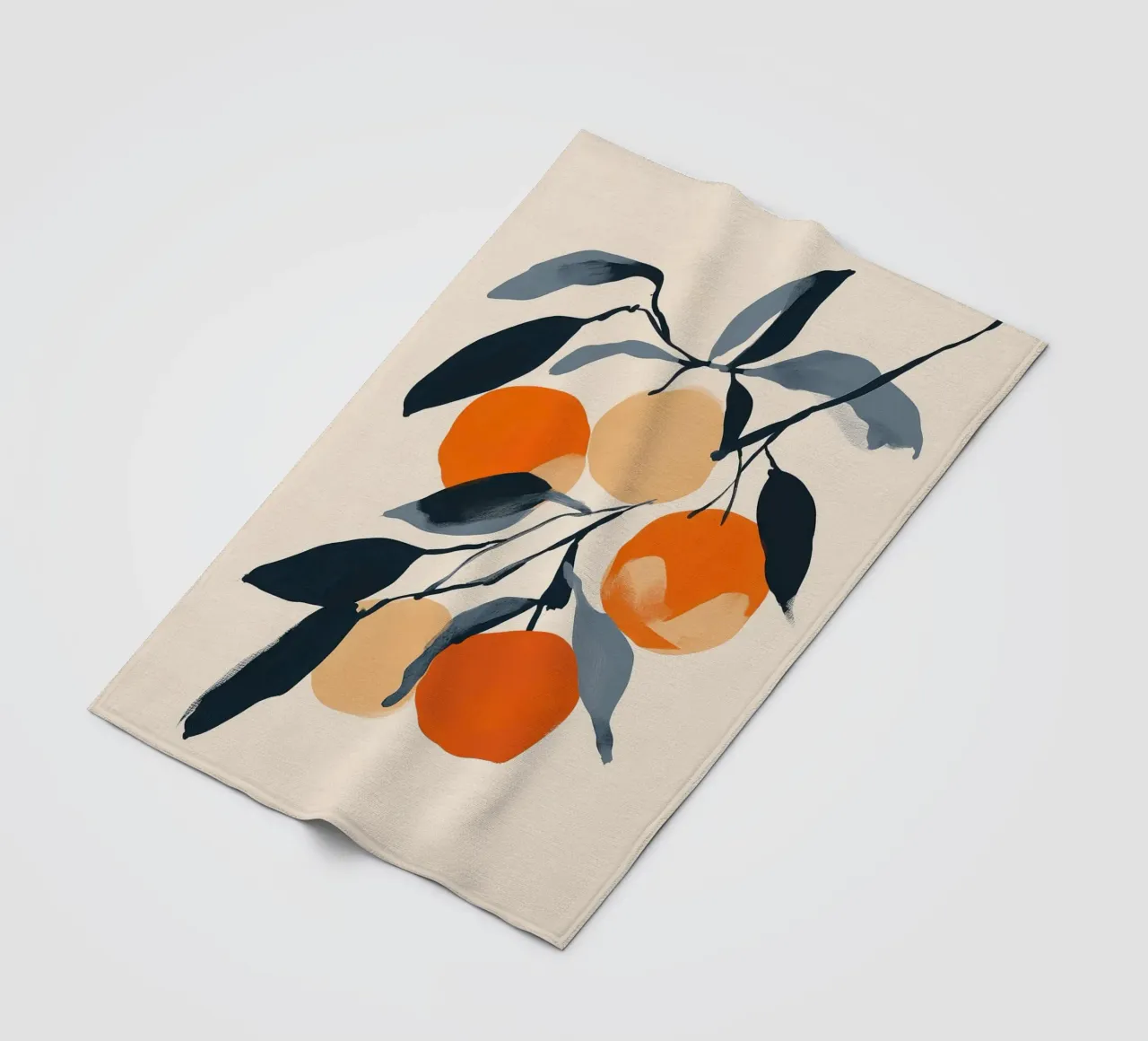 Botanical Illustration of Oranges on Branch with Leaves fleece blanket by Melloi Art Print