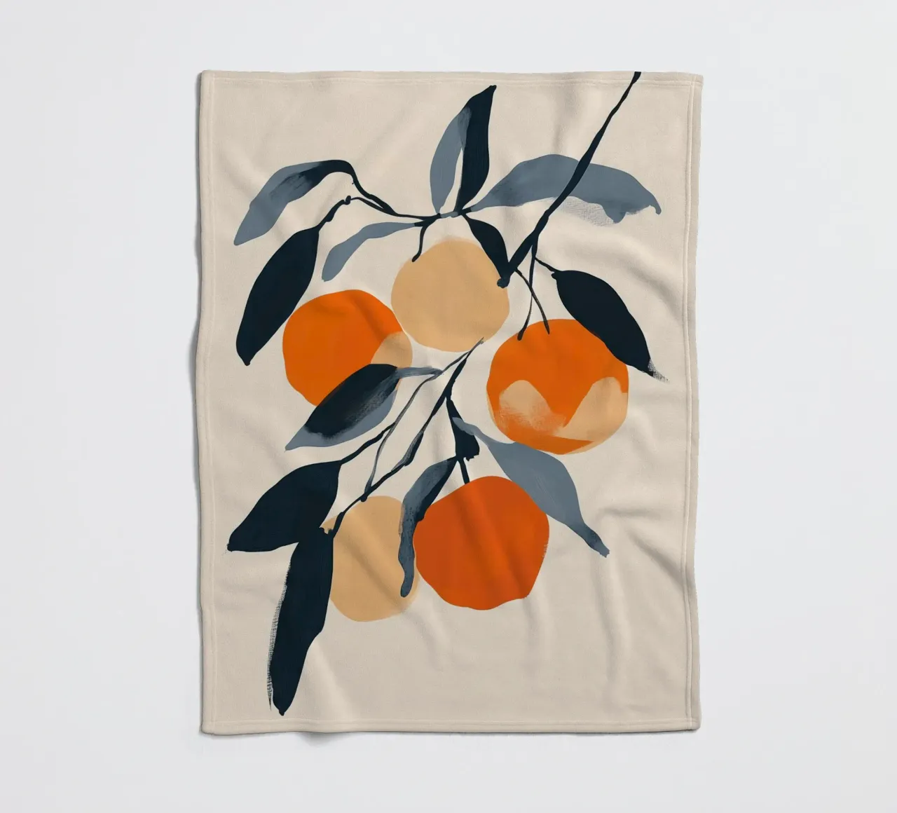 Botanical Illustration of Oranges on Branch with Leaves fleece blanket by Melloi Art Print