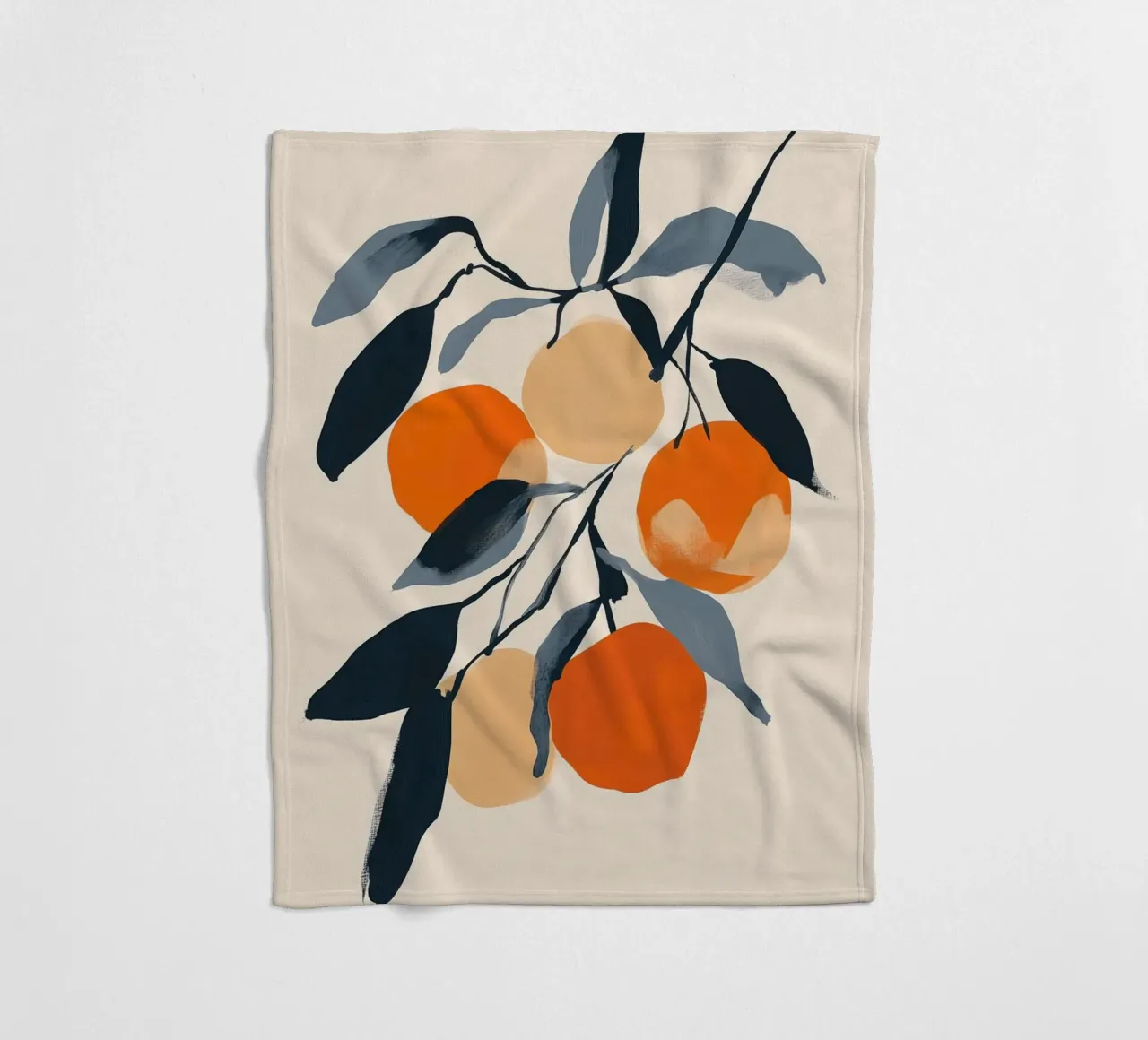 Botanical Illustration of Oranges on Branch with Leaves fleece blanket by Melloi Art Print