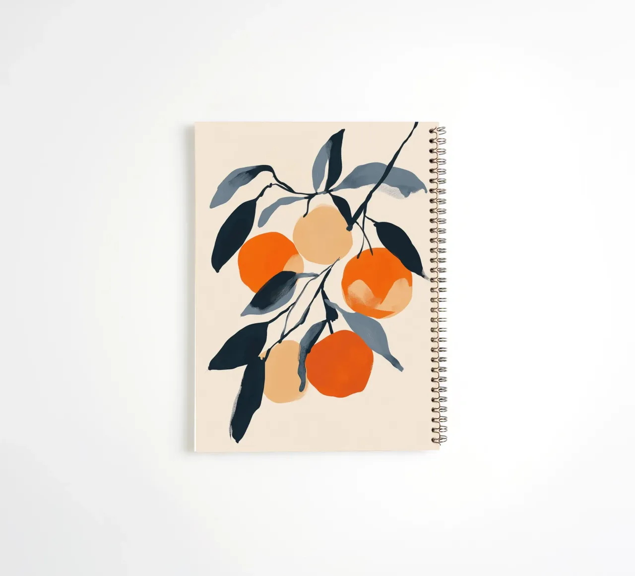 Botanical Illustration of Oranges on Branch with Leaves spiral notebook by Melloi Art Print