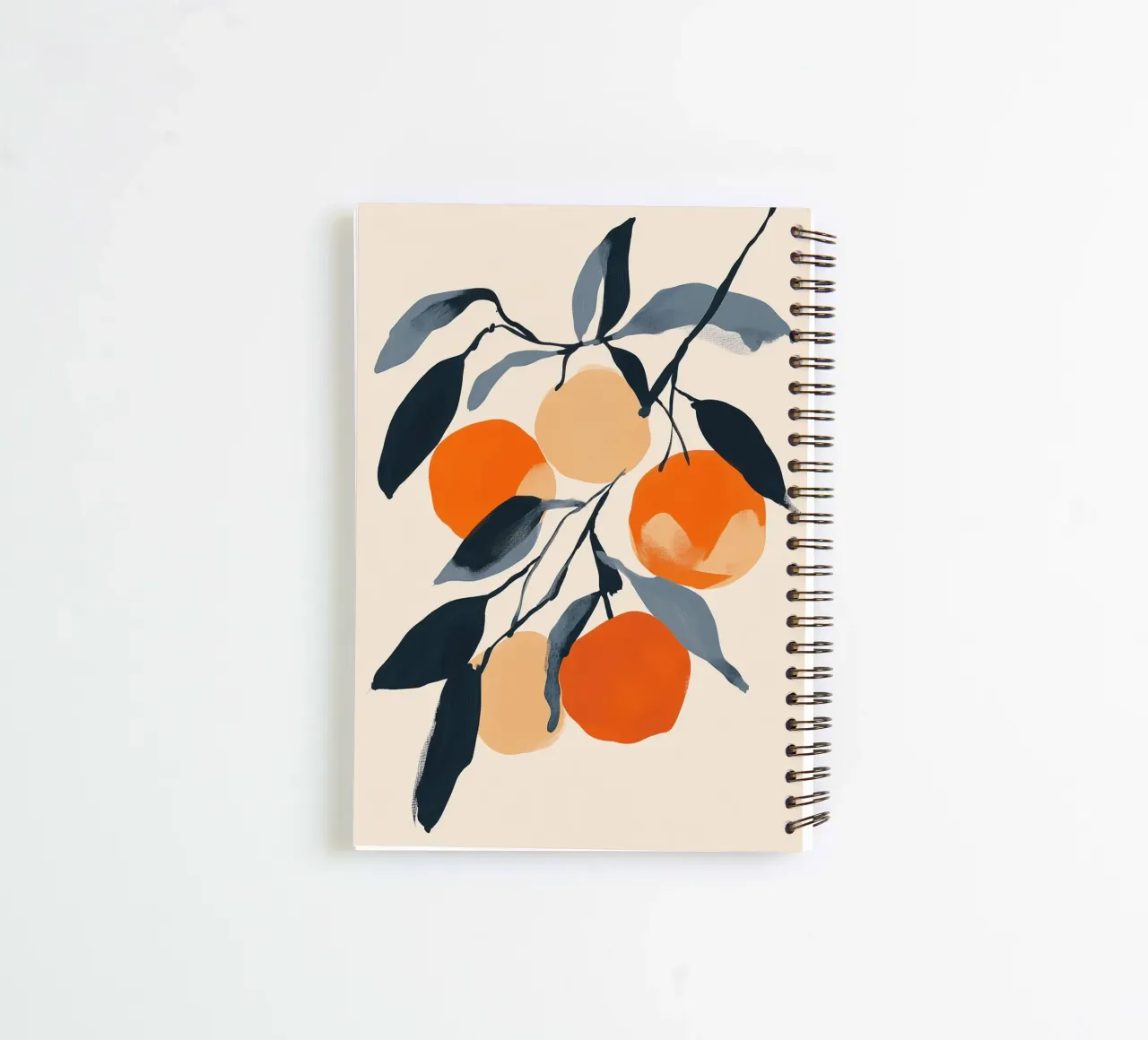 Botanical Illustration of Oranges on Branch with Leaves spiral notebook by Melloi Art Print