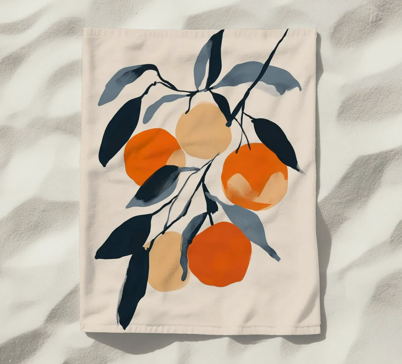 Illustrazione botanica di arance su ramo con foglie telo mare da Melloi Art Print