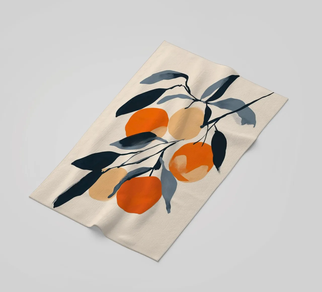 Illustrazione botanica di arance su ramo con foglie telo mare da Melloi Art Print