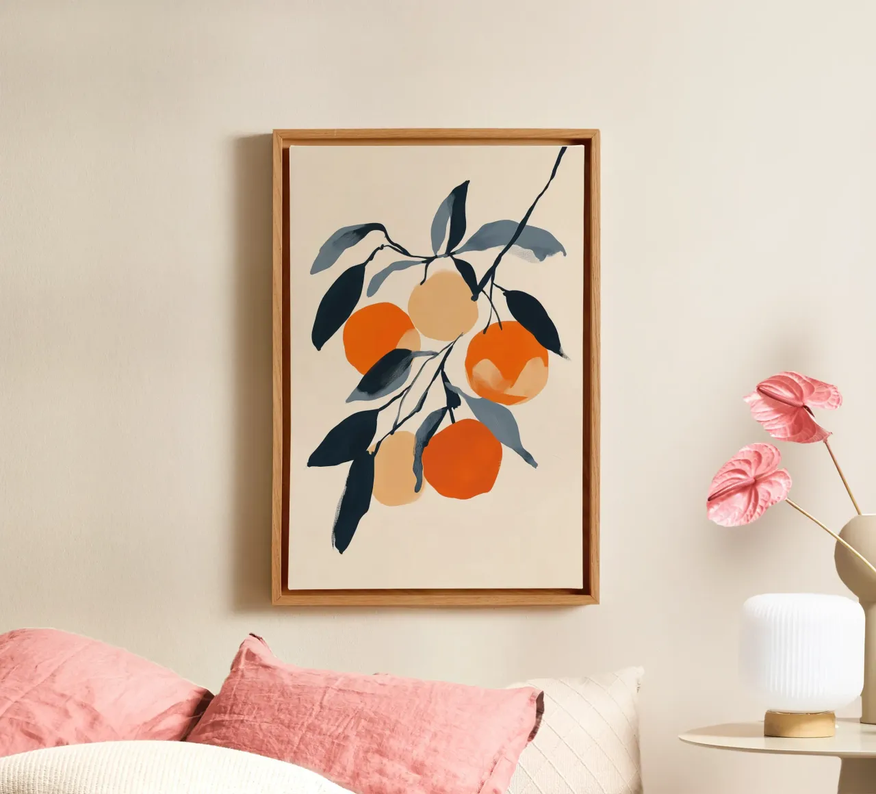 Illustration botanique d'oranges sur une branche avec des feuilles toile avec Caisse américaine de Melloi Art Print