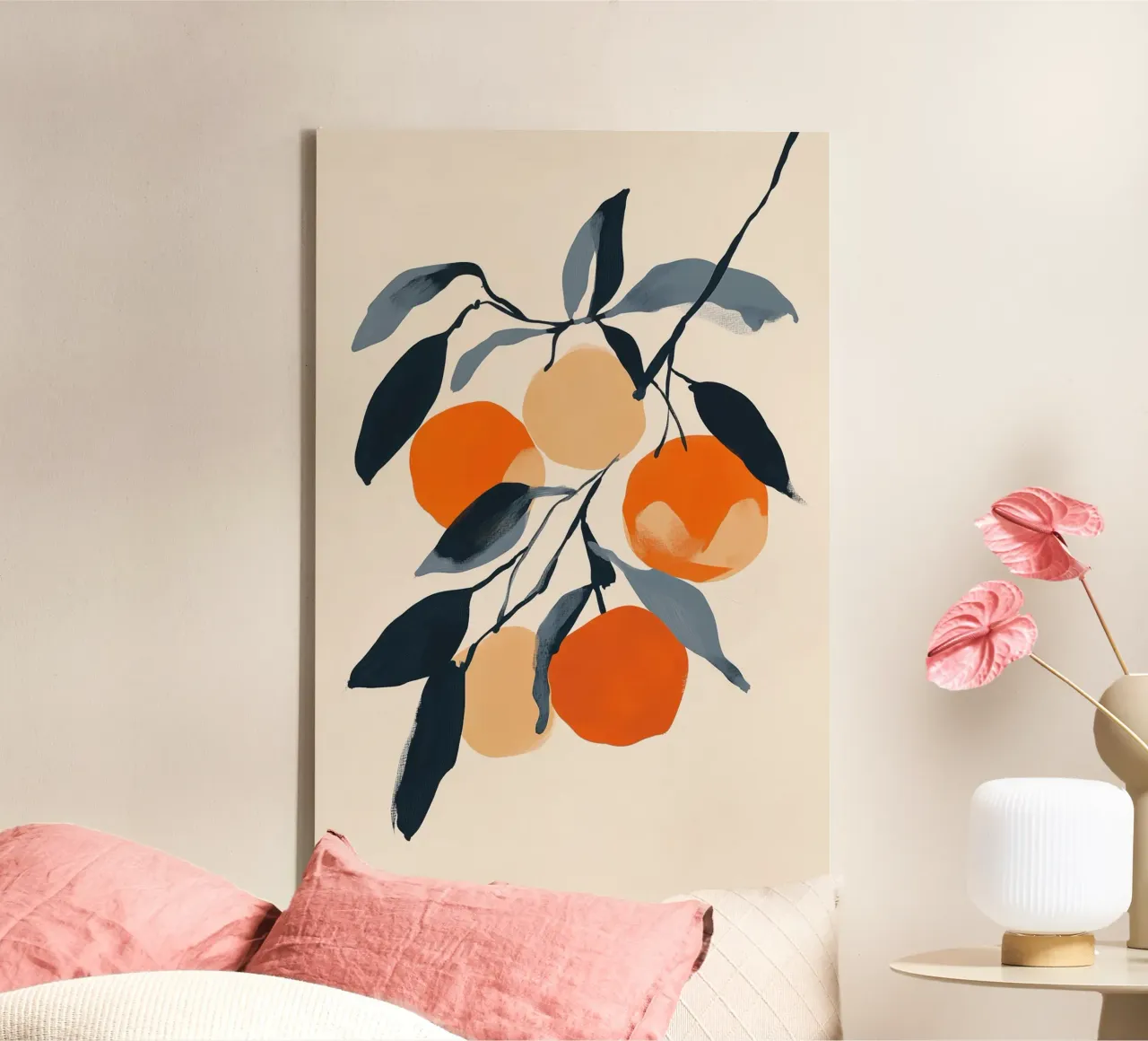Illustration botanique d'oranges sur une branche avec des feuilles toile avec Caisse américaine de Melloi Art Print