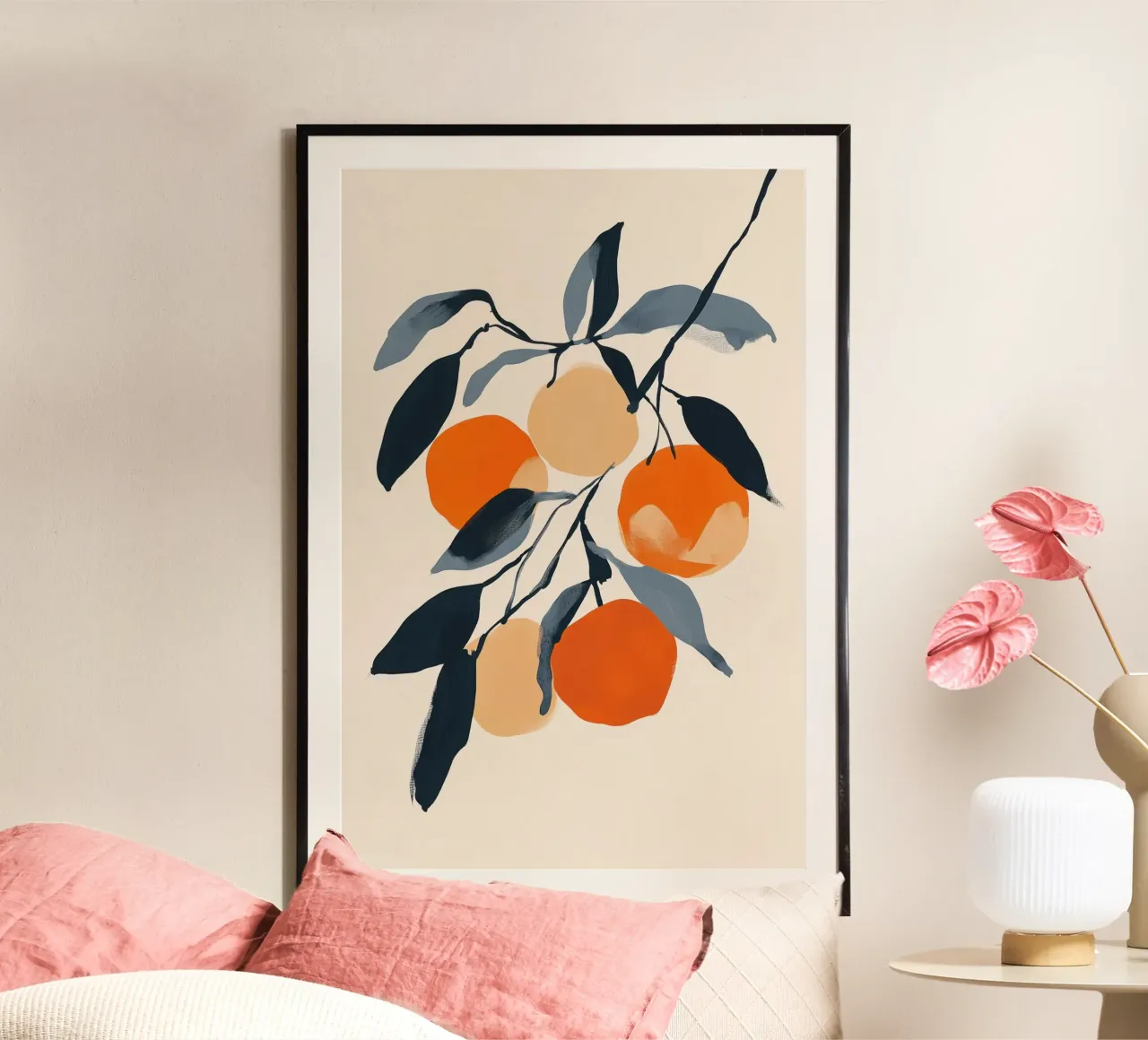Botanical Illustration of Oranges on Branch with Leaves hahnemühle by Melloi Art Print