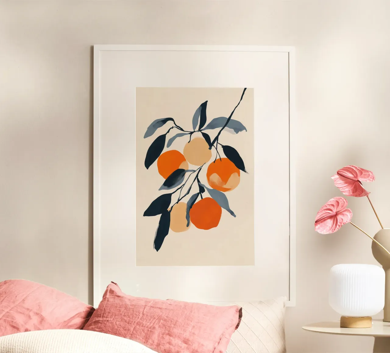 Botanical Illustration of Oranges on Branch with Leaves hahnemühle by Melloi Art Print