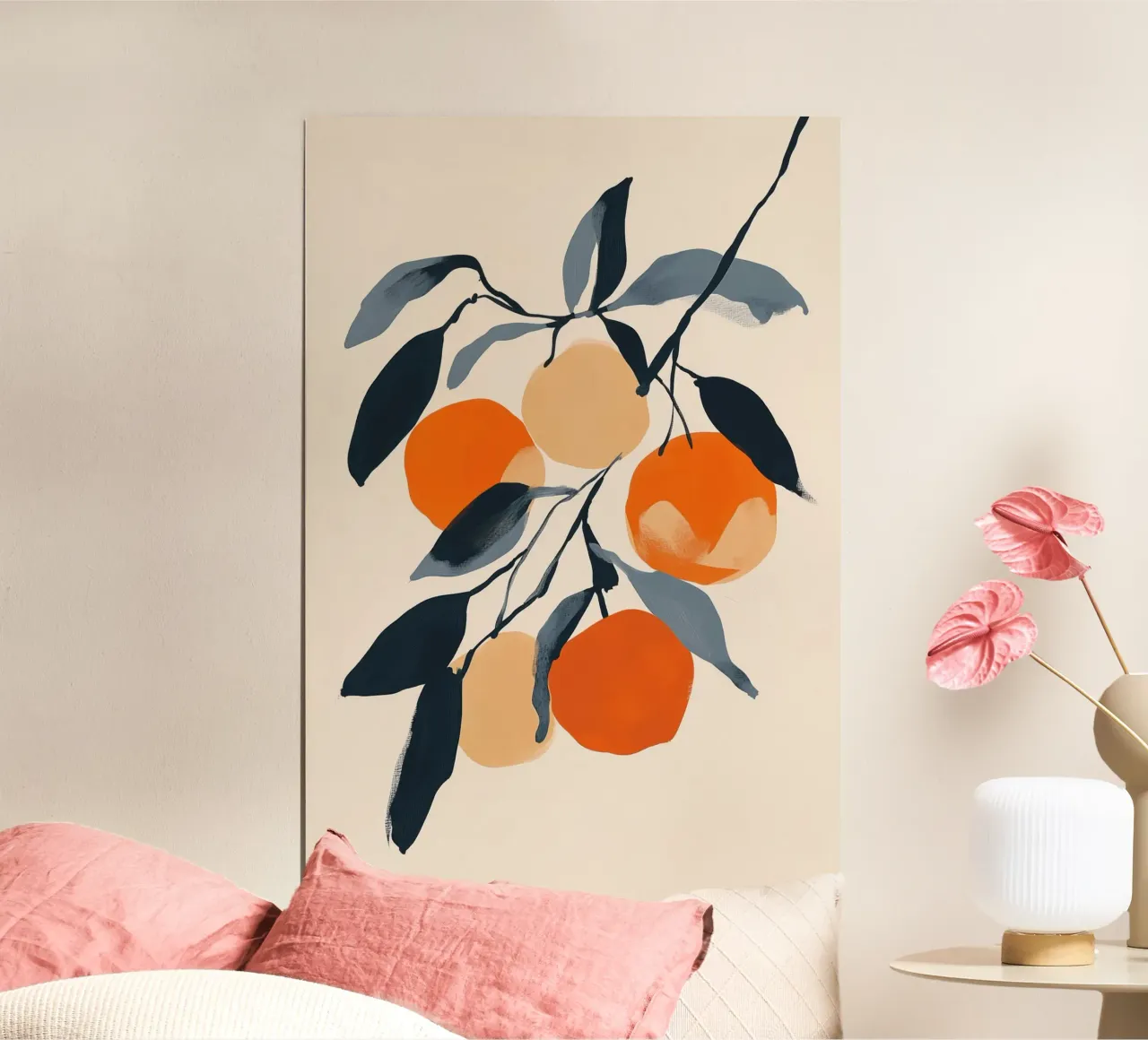 Botanical Illustration of Oranges on Branch with Leaves hahnemühle by Melloi Art Print