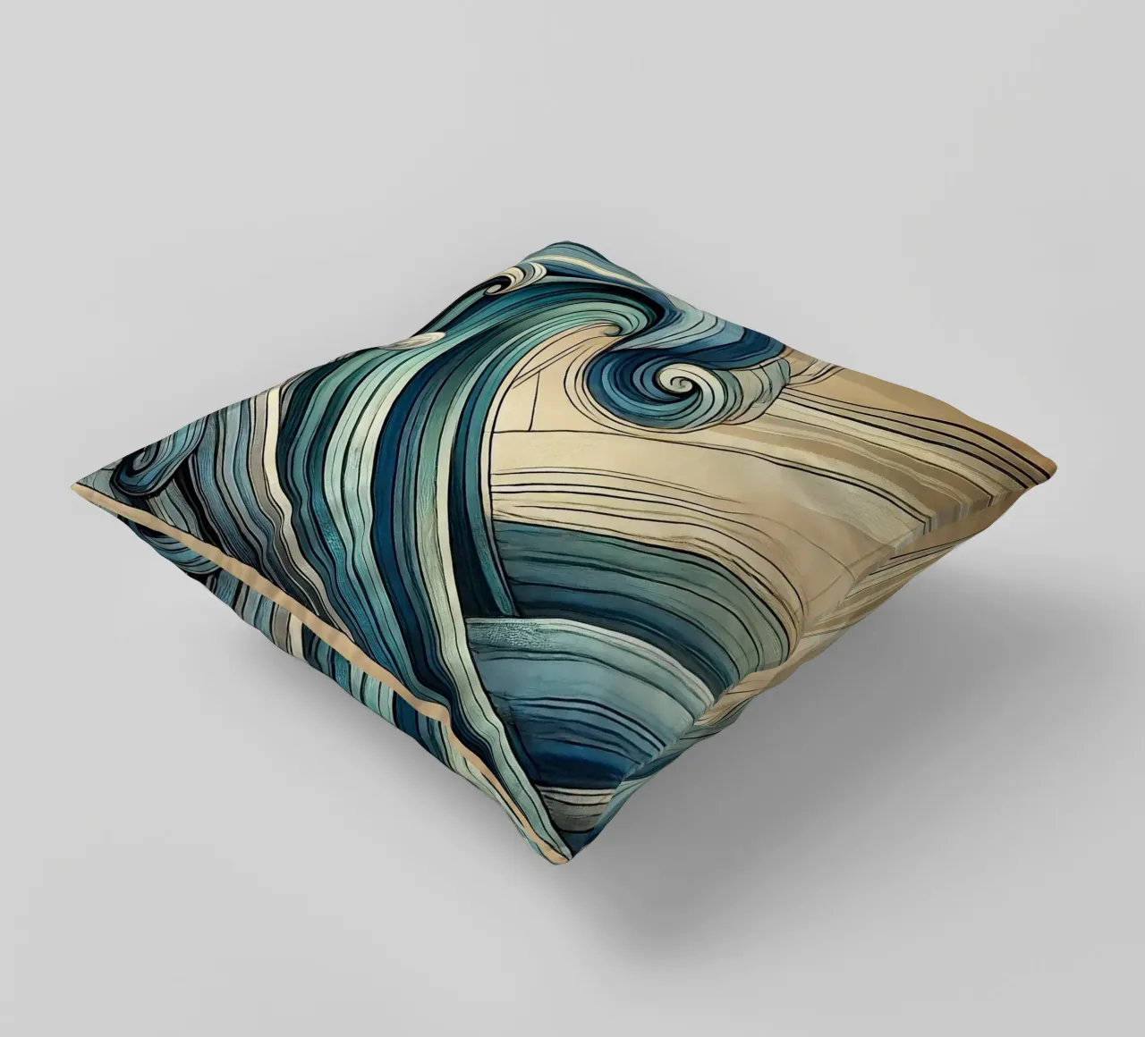 Abstract Ocean Waves in Art Deco decorative cushion by Chromatic Fusion Studio