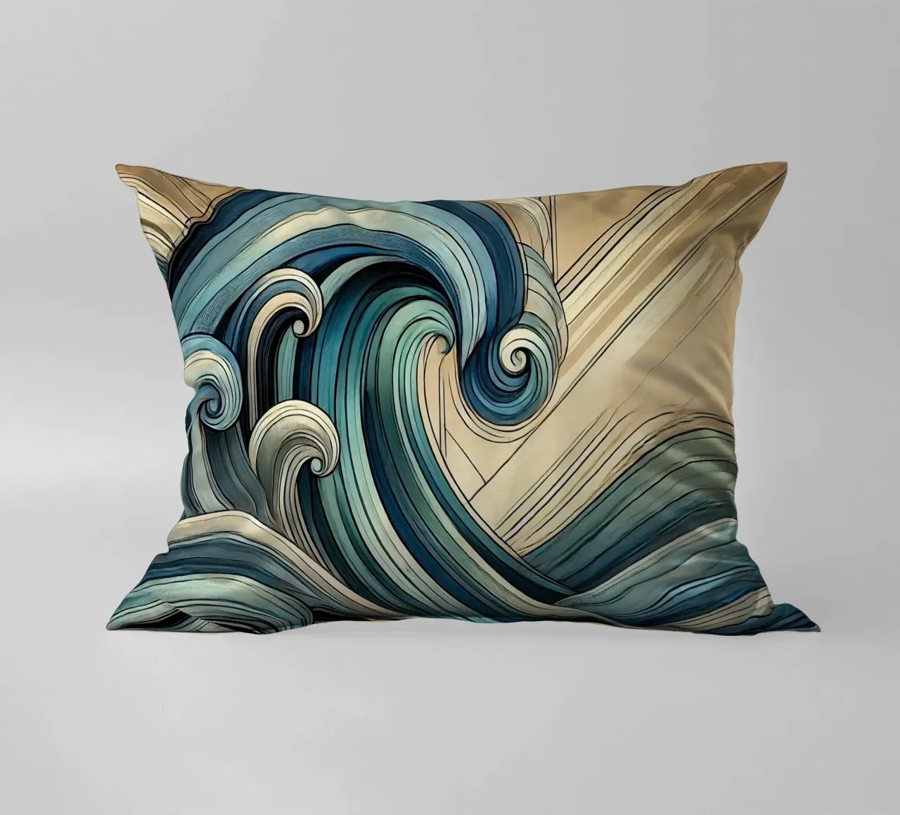 Abstract Ocean Waves in Art Deco decorative cushion by Chromatic Fusion Studio