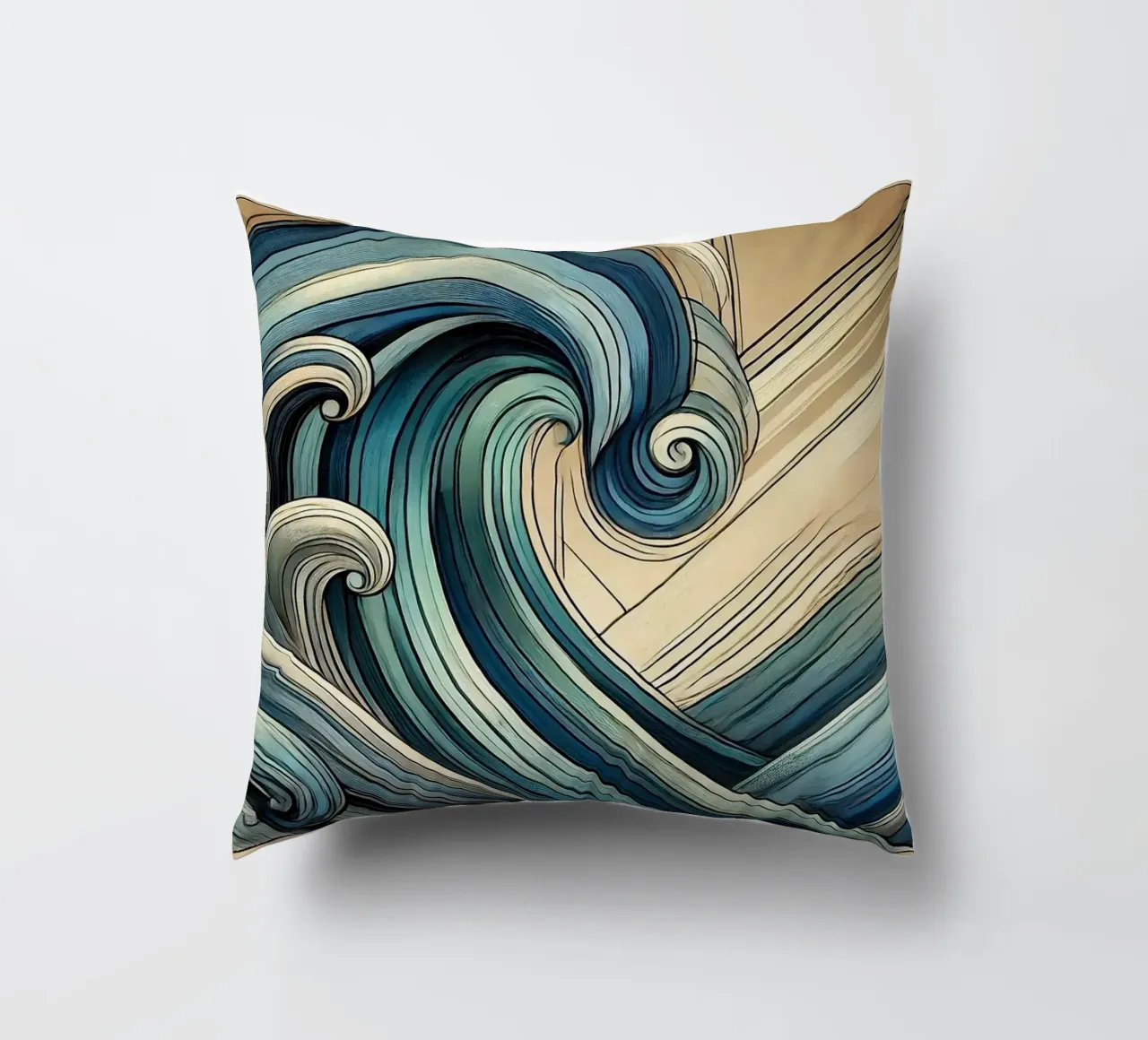 Abstract Ocean Waves in Art Deco decorative cushion by Chromatic Fusion Studio