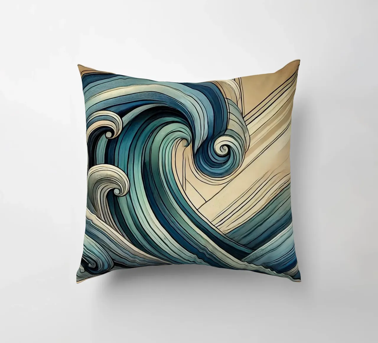 Abstract Ocean Waves in Art Deco decorative cushion by Chromatic Fusion Studio