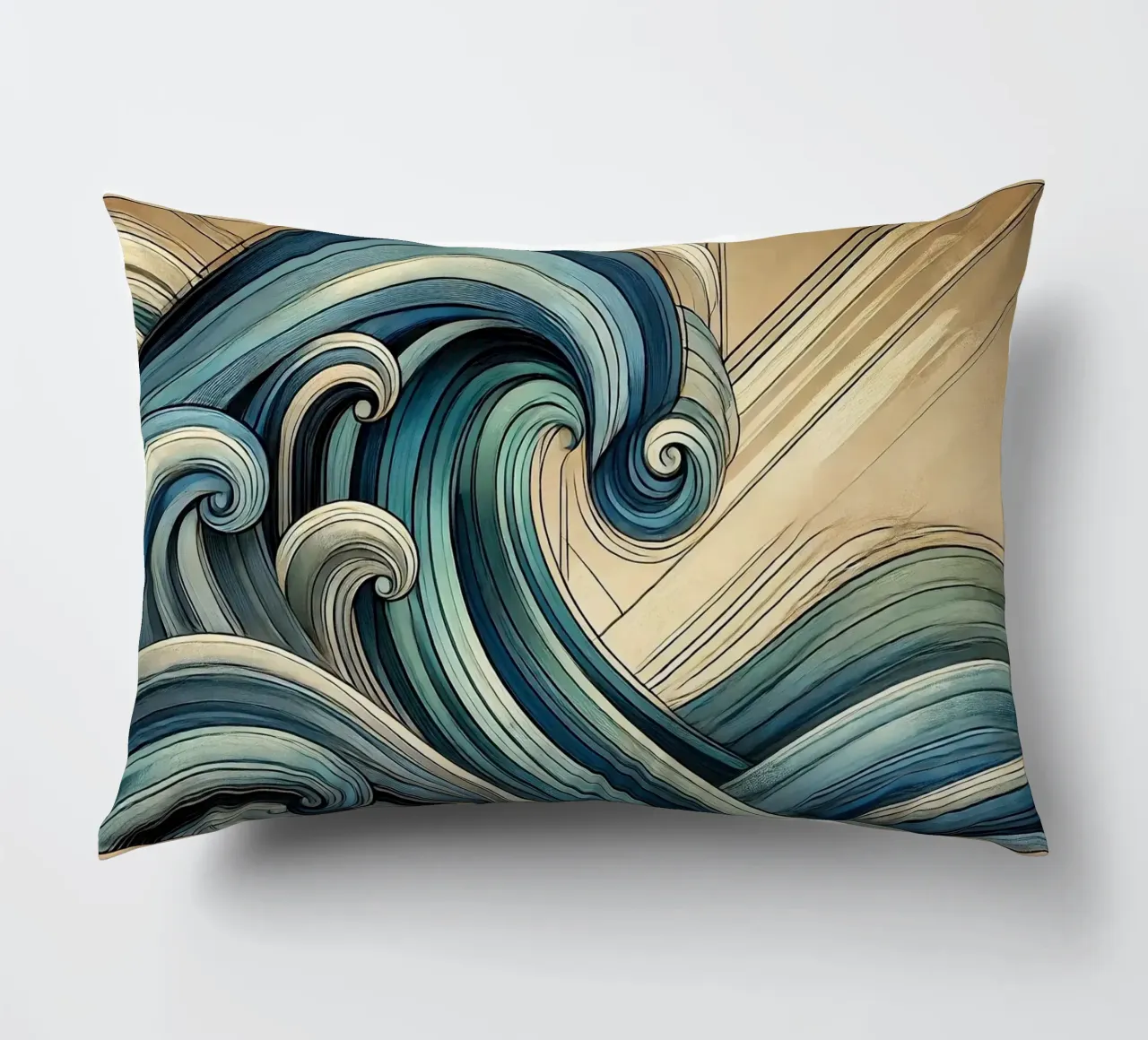 Abstract Ocean Waves in Art Deco decorative cushion by Chromatic Fusion Studio