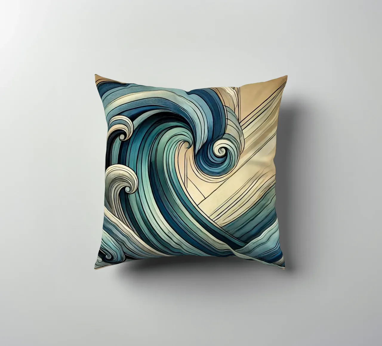 Abstract Ocean Waves in Art Deco decorative cushion by Chromatic Fusion Studio