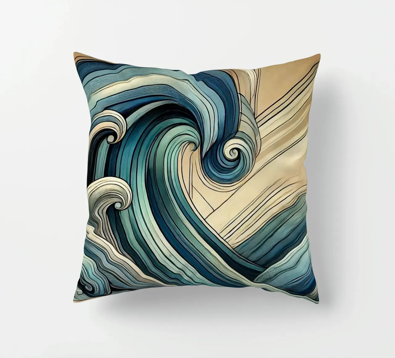 Abstract Ocean Waves in Art Deco decorative cushion by Chromatic Fusion Studio