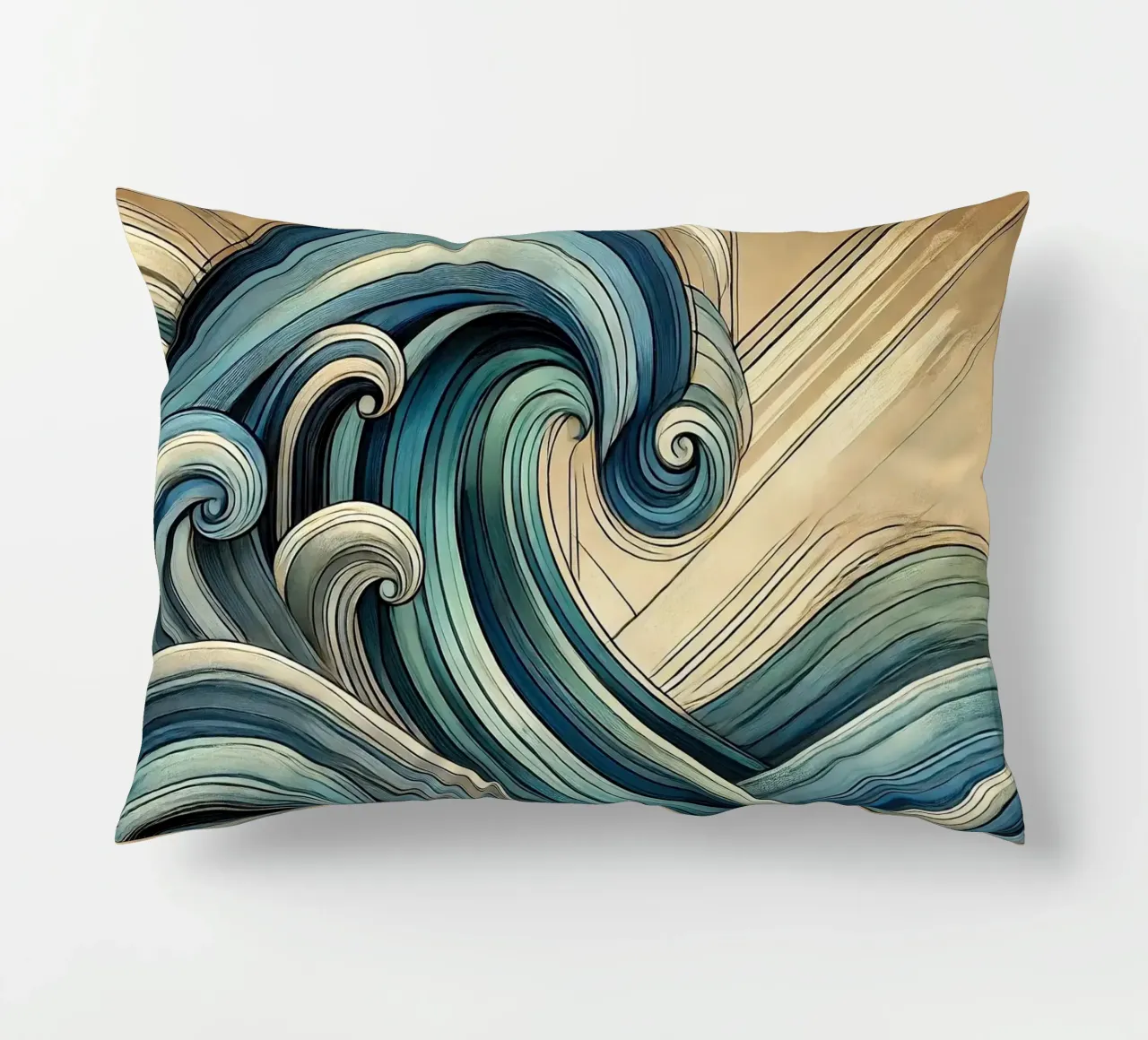 Abstract Ocean Waves in Art Deco decorative cushion by Chromatic Fusion Studio