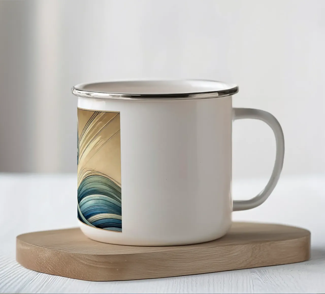 Abstracte oceaangolven in art deco emaille mok van Chromatic Fusion Studio