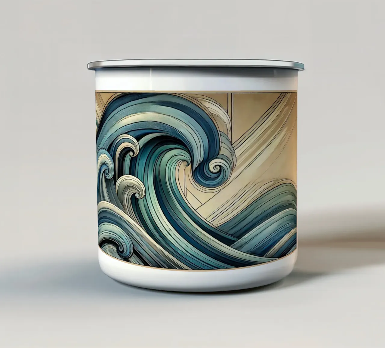 Abstracte oceaangolven in art deco emaille mok van Chromatic Fusion Studio