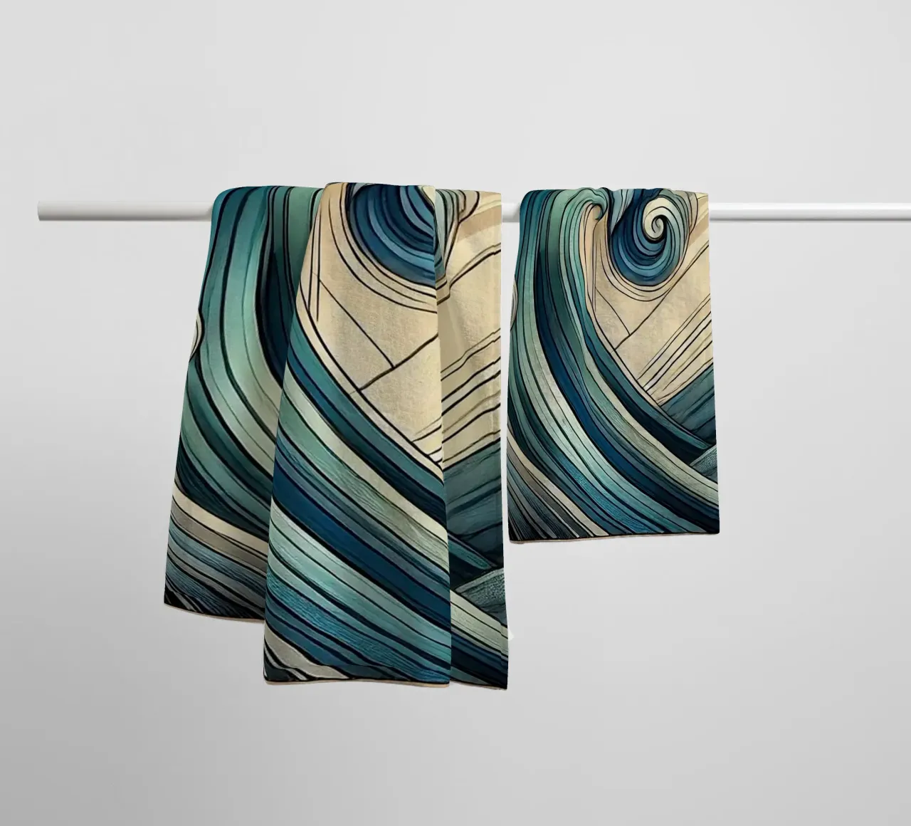 Abstracte oceaangolven in art deco badhanddoek van Chromatic Fusion Studio