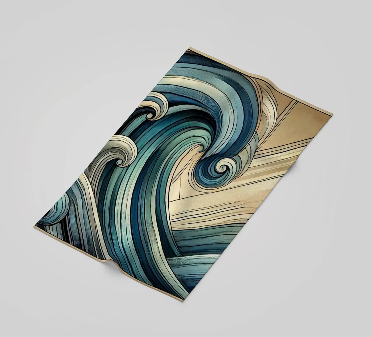 Abstract Ocean Waves in Art Deco beach towel by Chromatic Fusion Studio