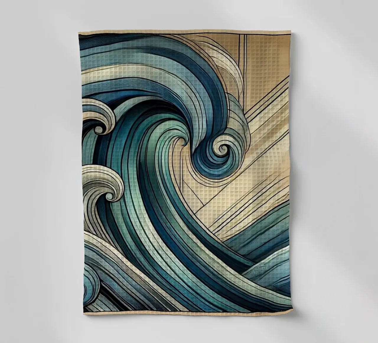 Abstracte oceaangolven in art deco theedoek van Chromatic Fusion Studio