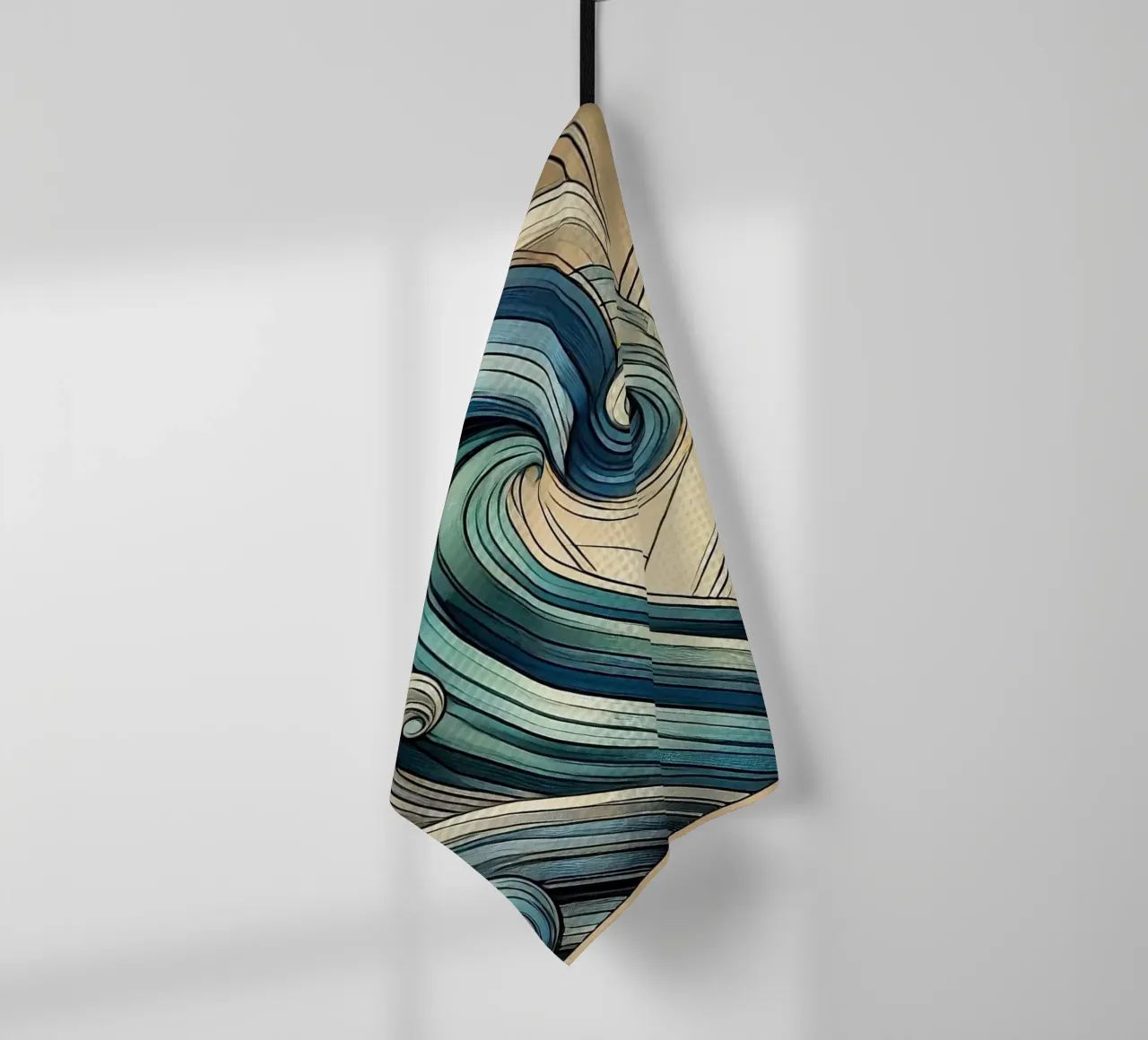 Abstracte oceaangolven in art deco theedoek van Chromatic Fusion Studio